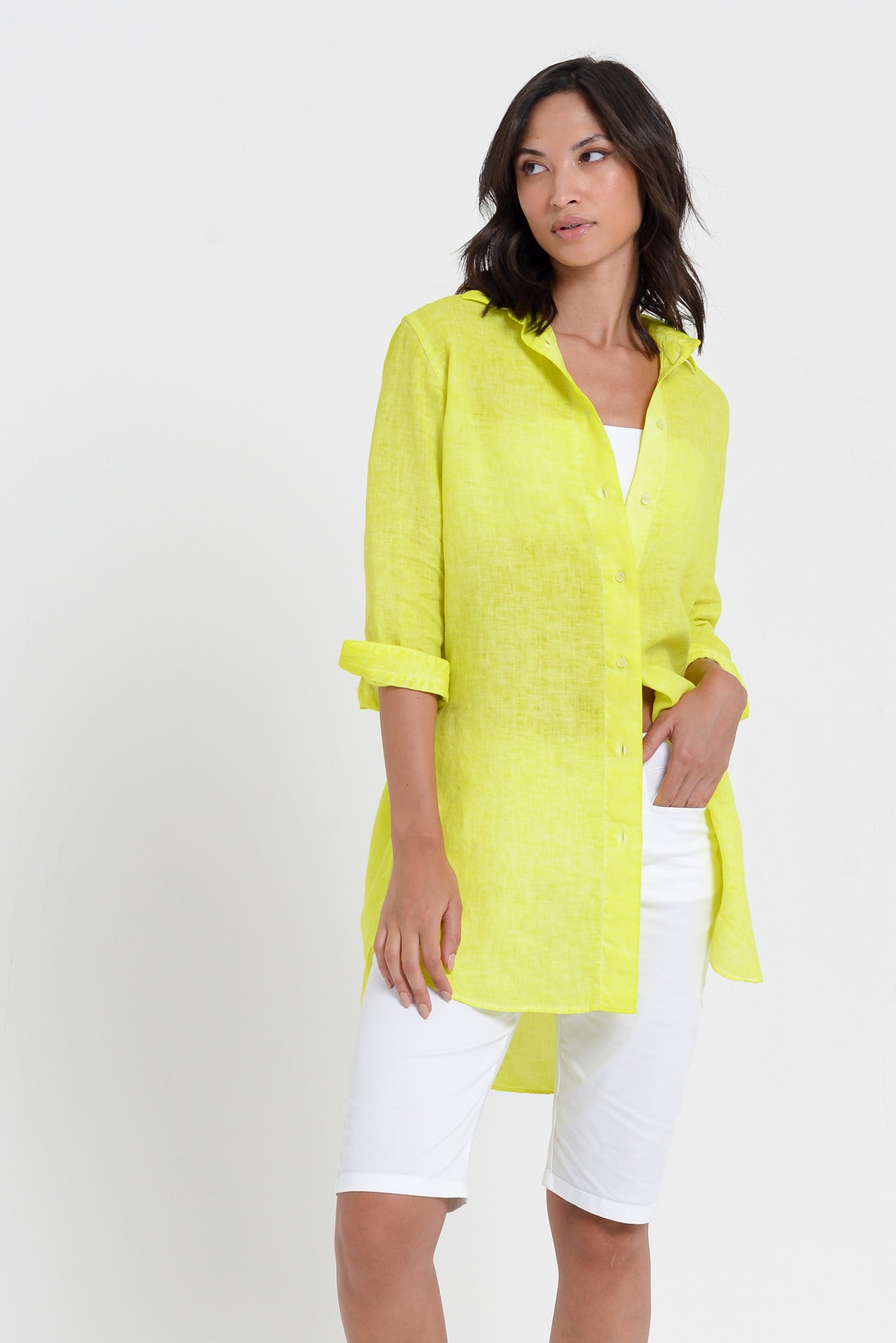 Effortless Linen Shirtdress - Lime