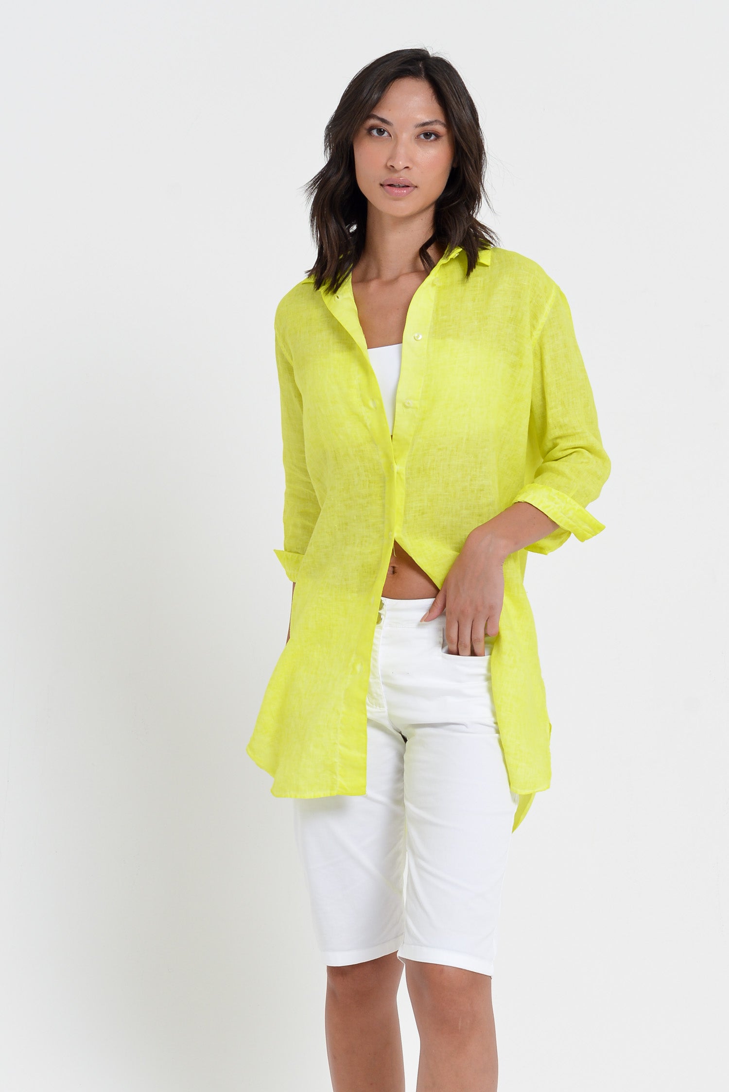 Effortless Linen Shirtdress - Lime