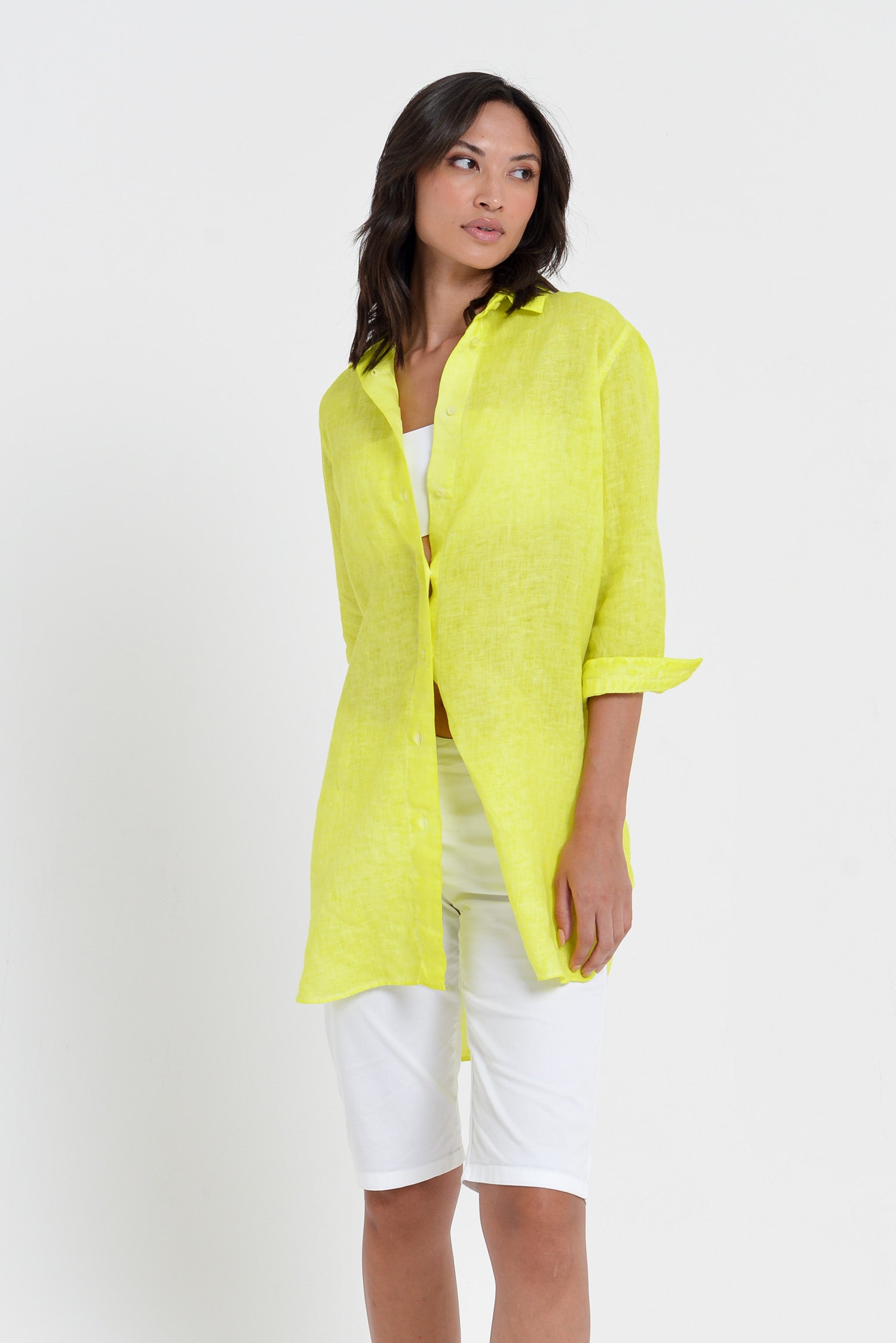 Effortless Linen Shirtdress - Lime