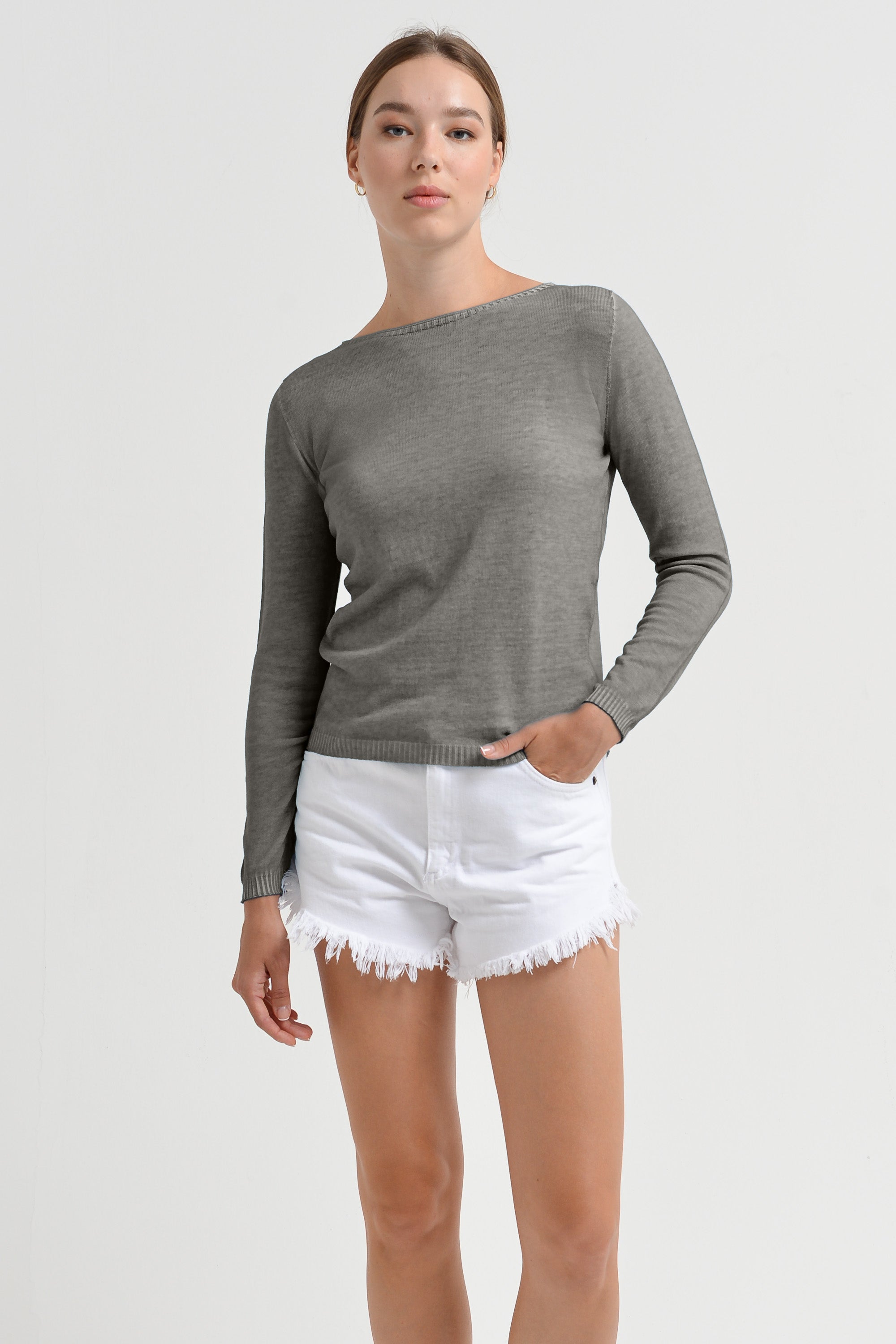 Crew Neck Cotton Jumper - Dolphin