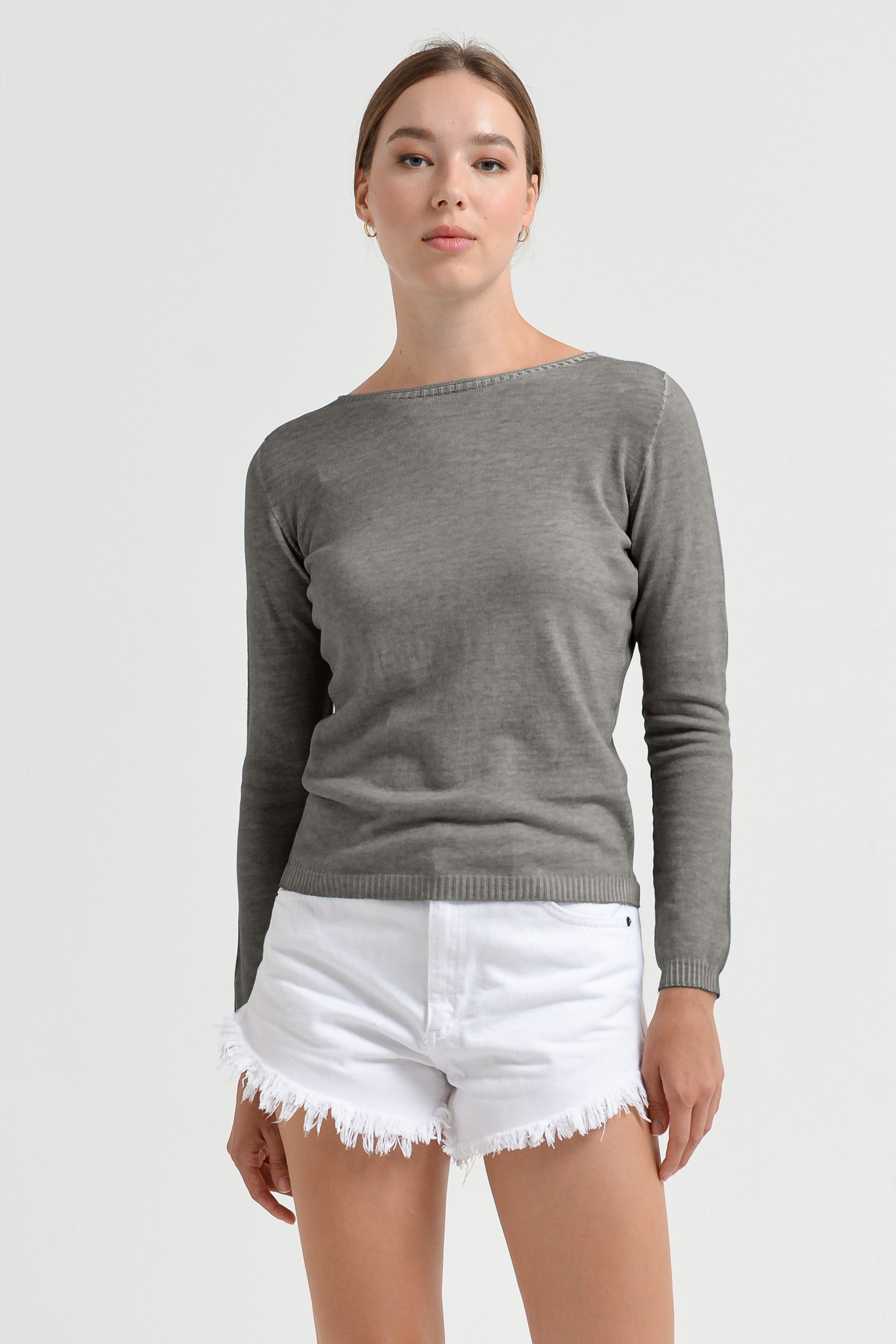 Crew Neck Cotton Jumper - Dolphin