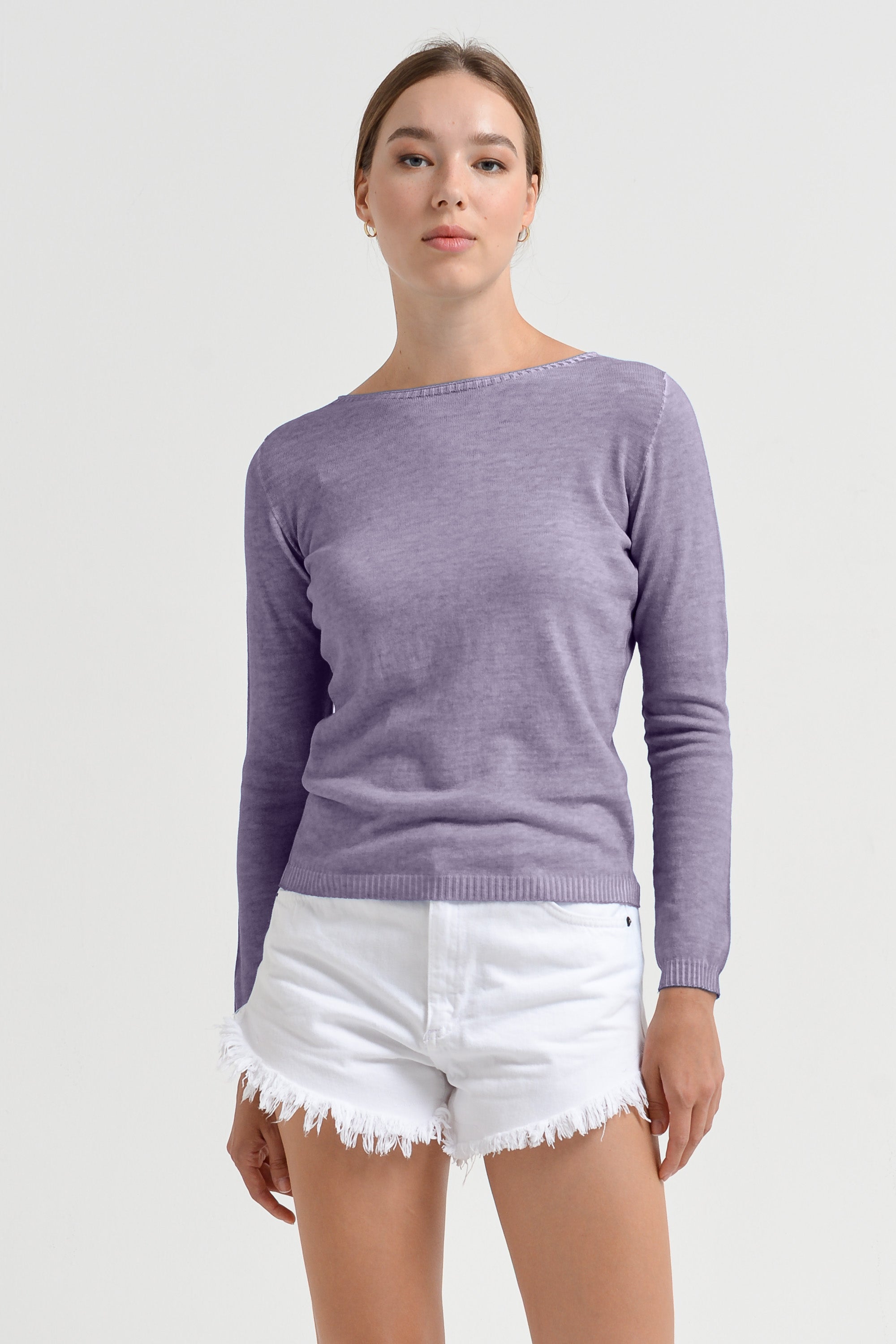 Crew Neck Cotton Jumper - Mauve