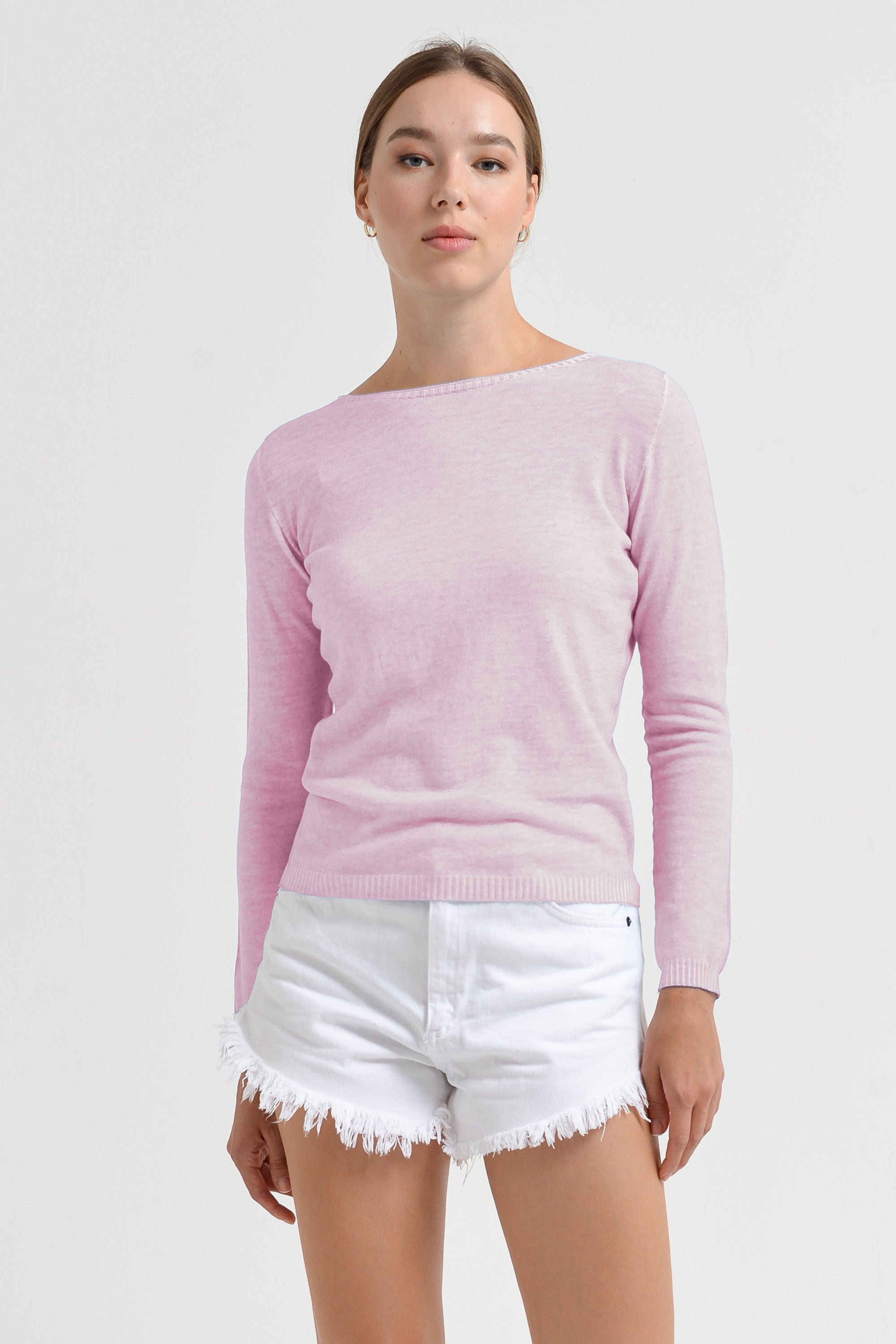 Crew Neck Cotton Jumper - Rose