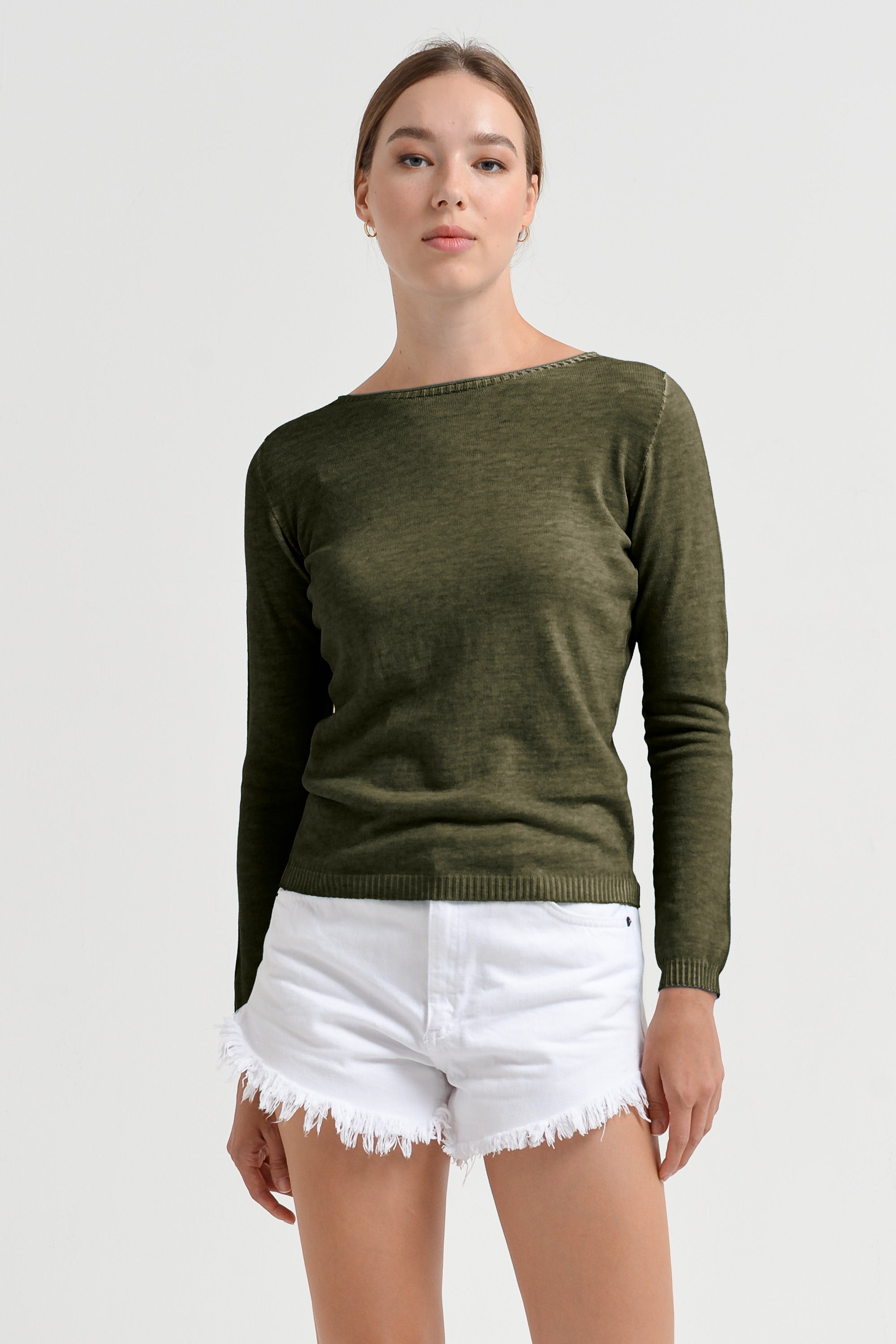 Crew Neck Cotton Jumper - Willow
