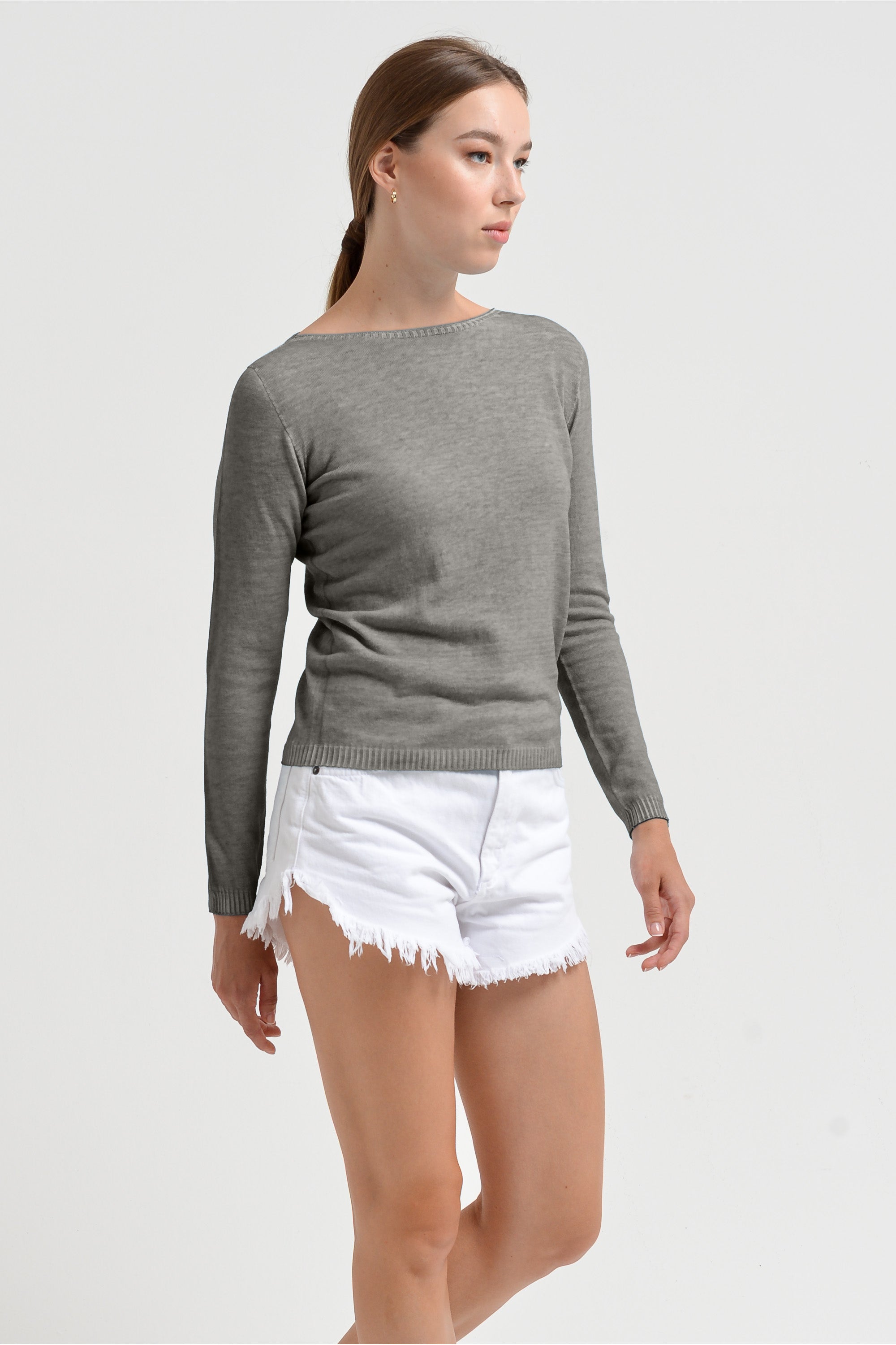 Crew Neck Cotton Jumper - Dolphin