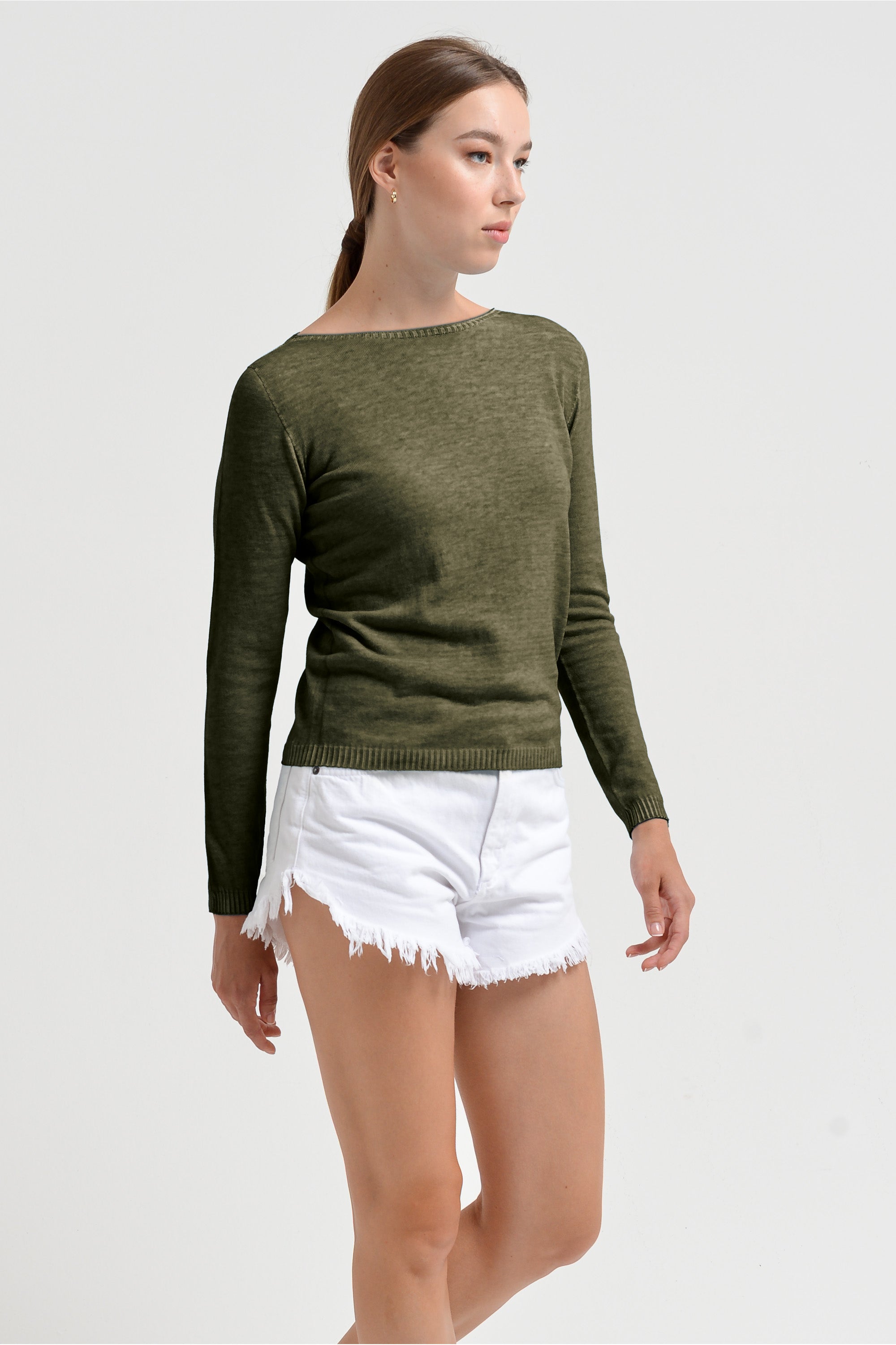 Crew Neck Cotton Jumper - Willow