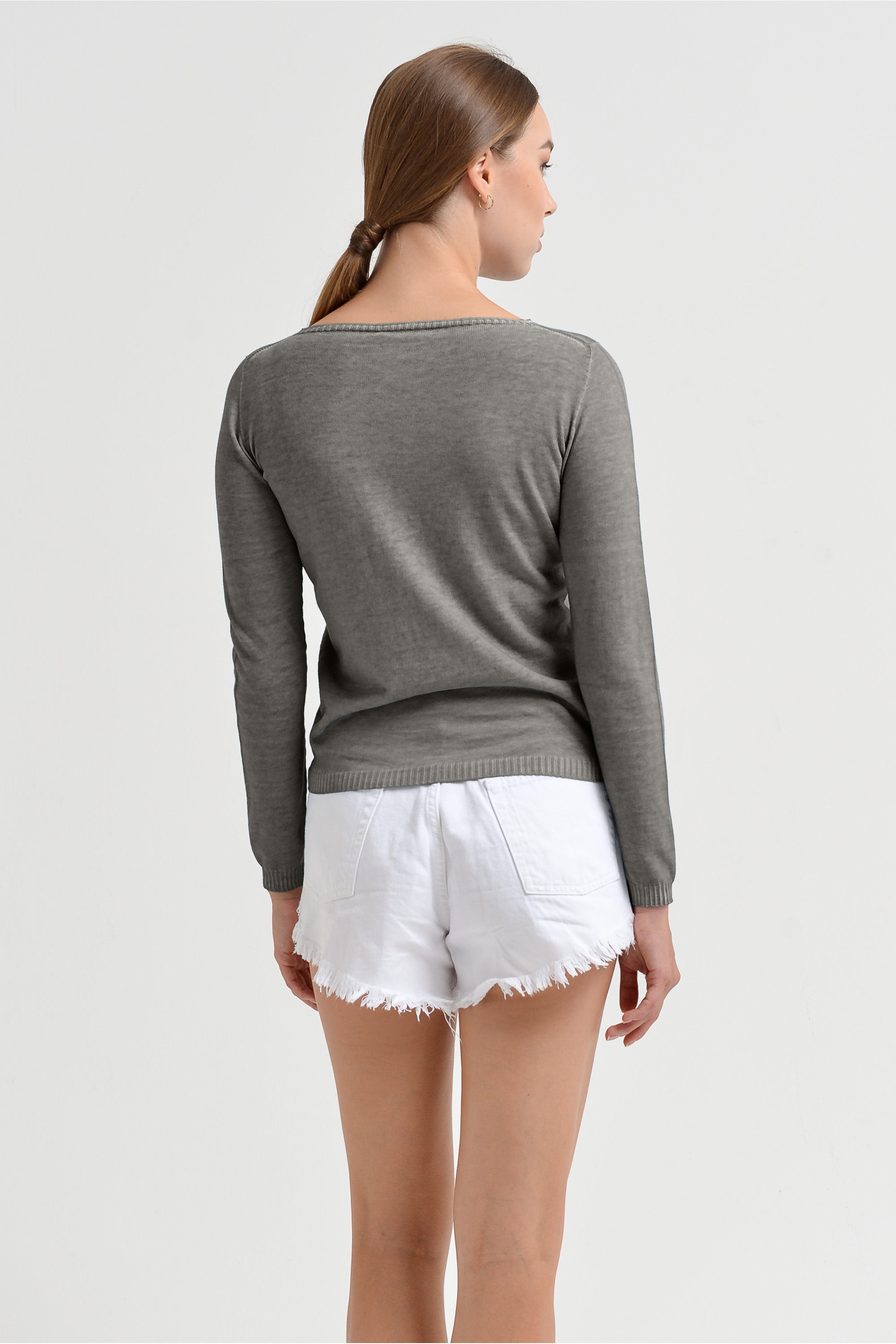 Crew Neck Cotton Jumper - Dolphin