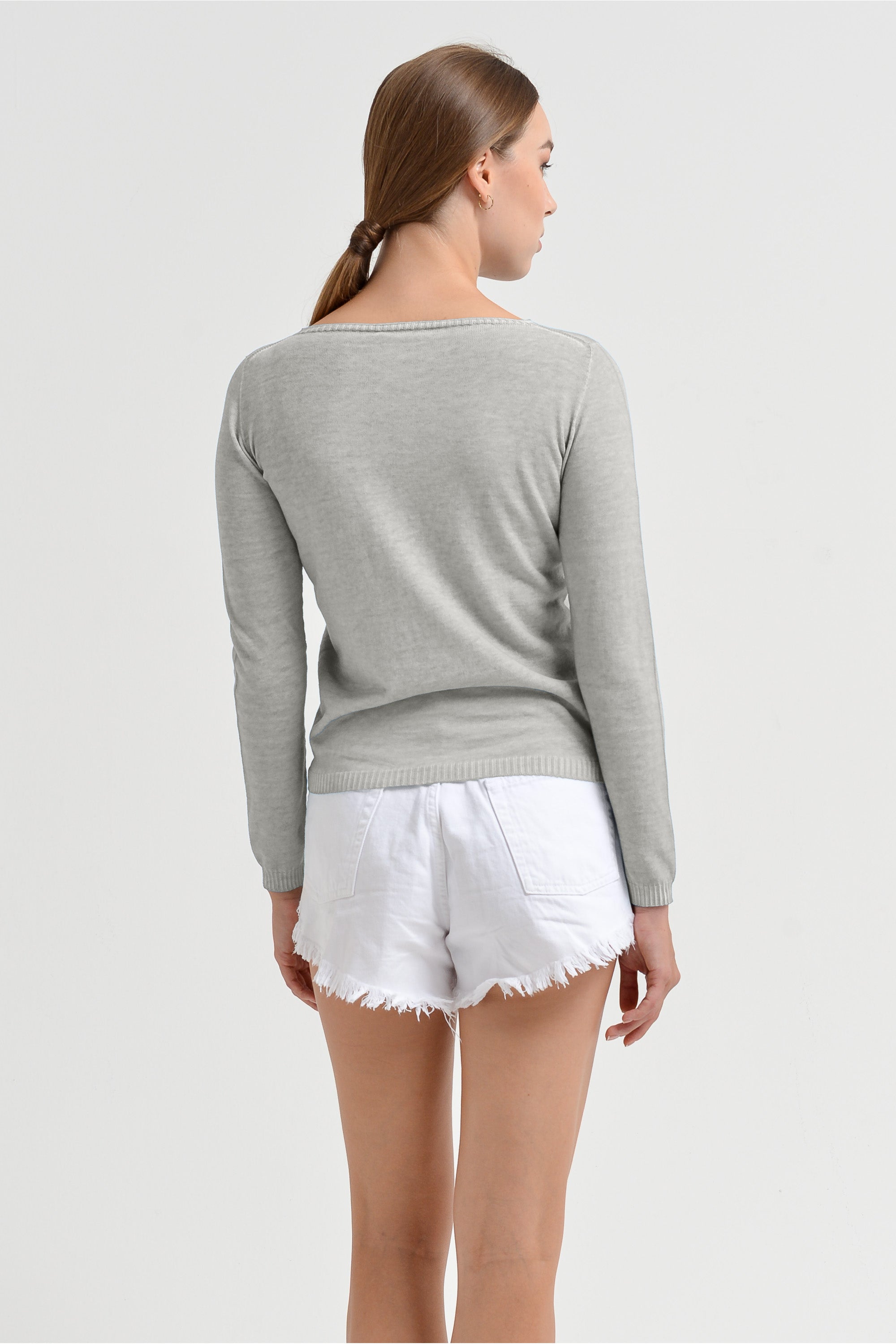 Crew Neck Cotton Jumper - Platino