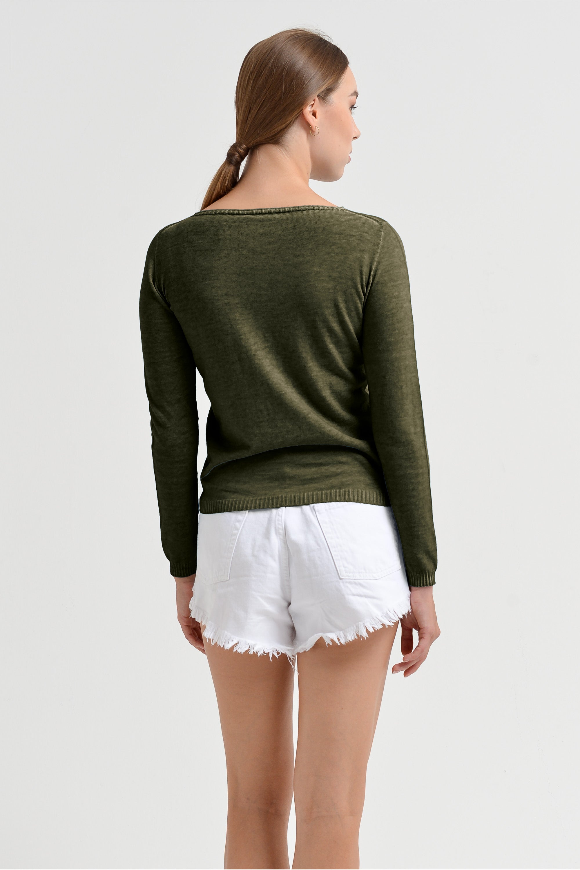 Crew Neck Cotton Jumper - Willow