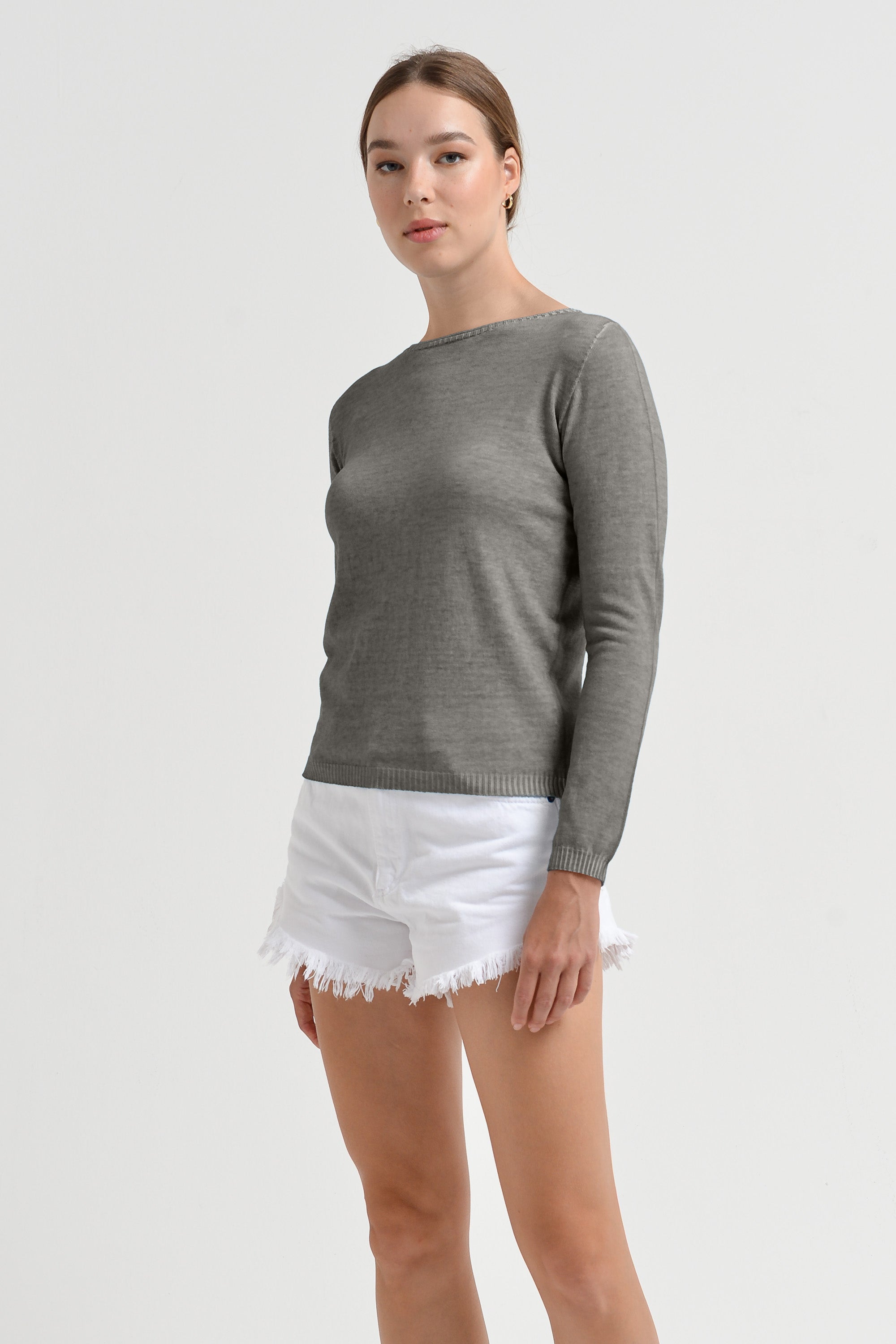 Crew Neck Cotton Jumper - Dolphin