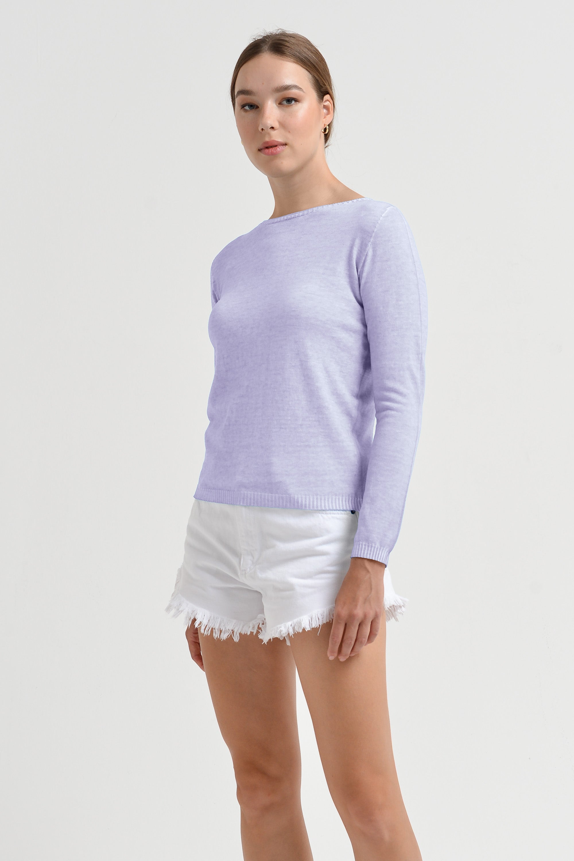 Crew Neck Cotton Jumper - Lilac