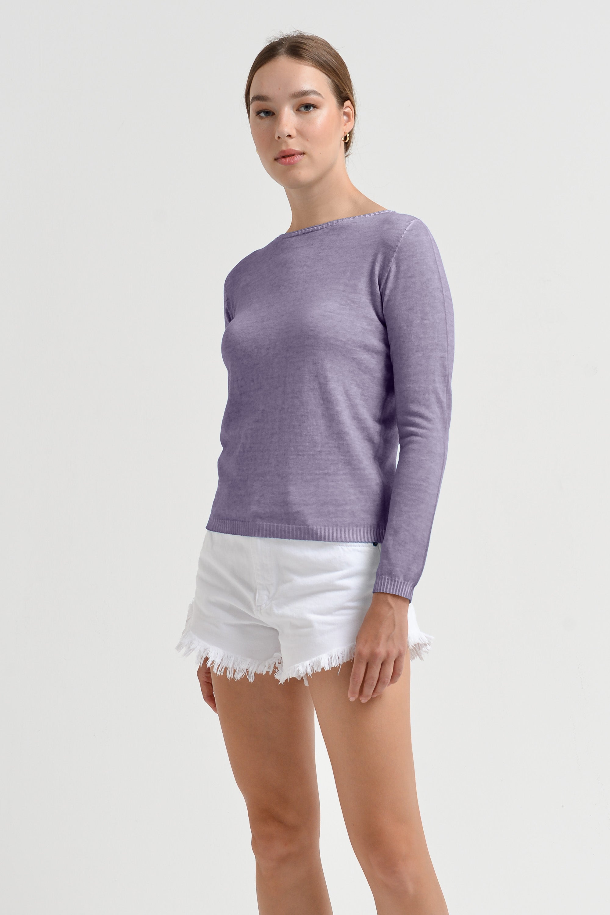 Crew Neck Cotton Jumper - Mauve