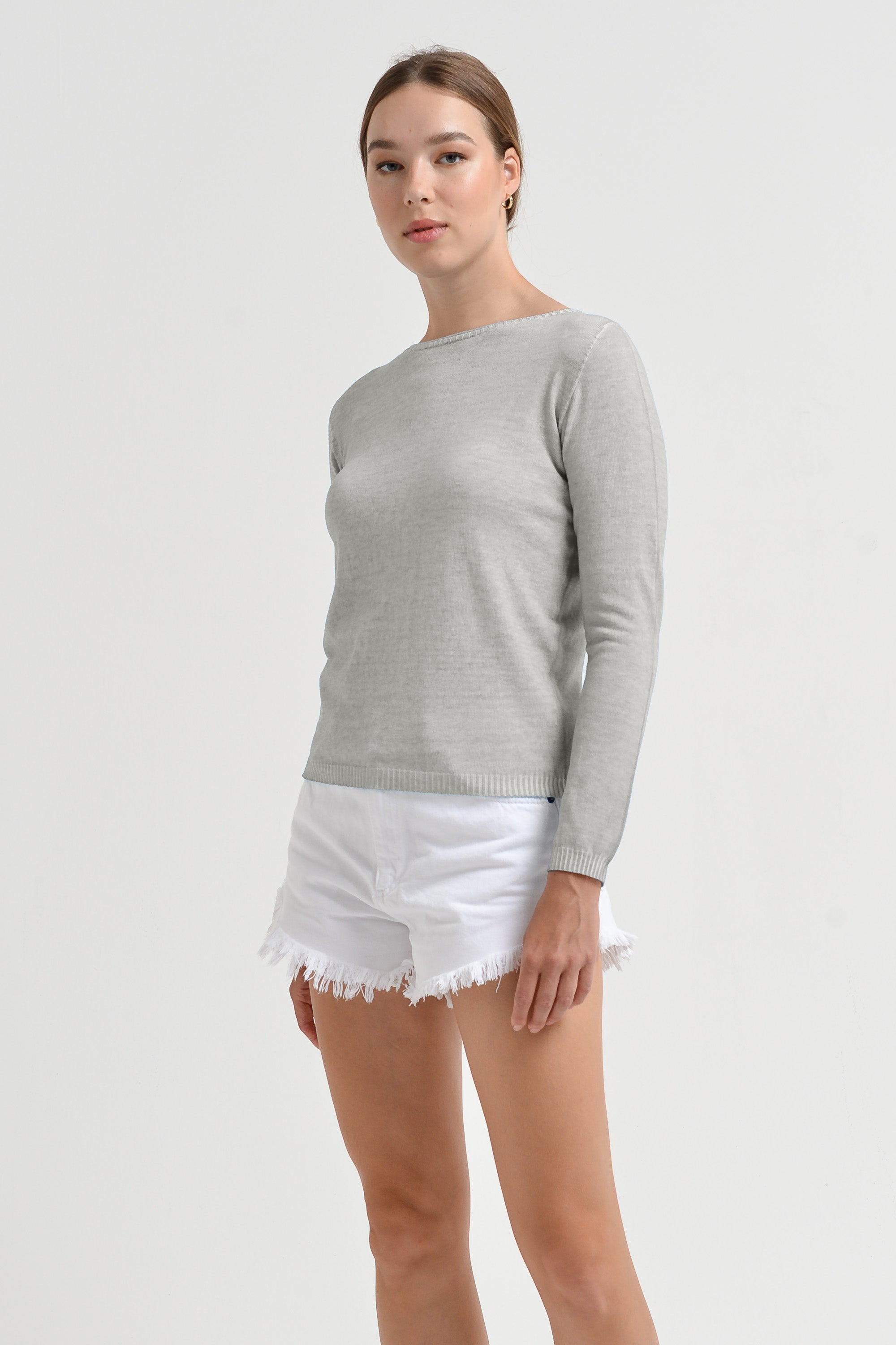 Crew Neck Cotton Jumper - Platino