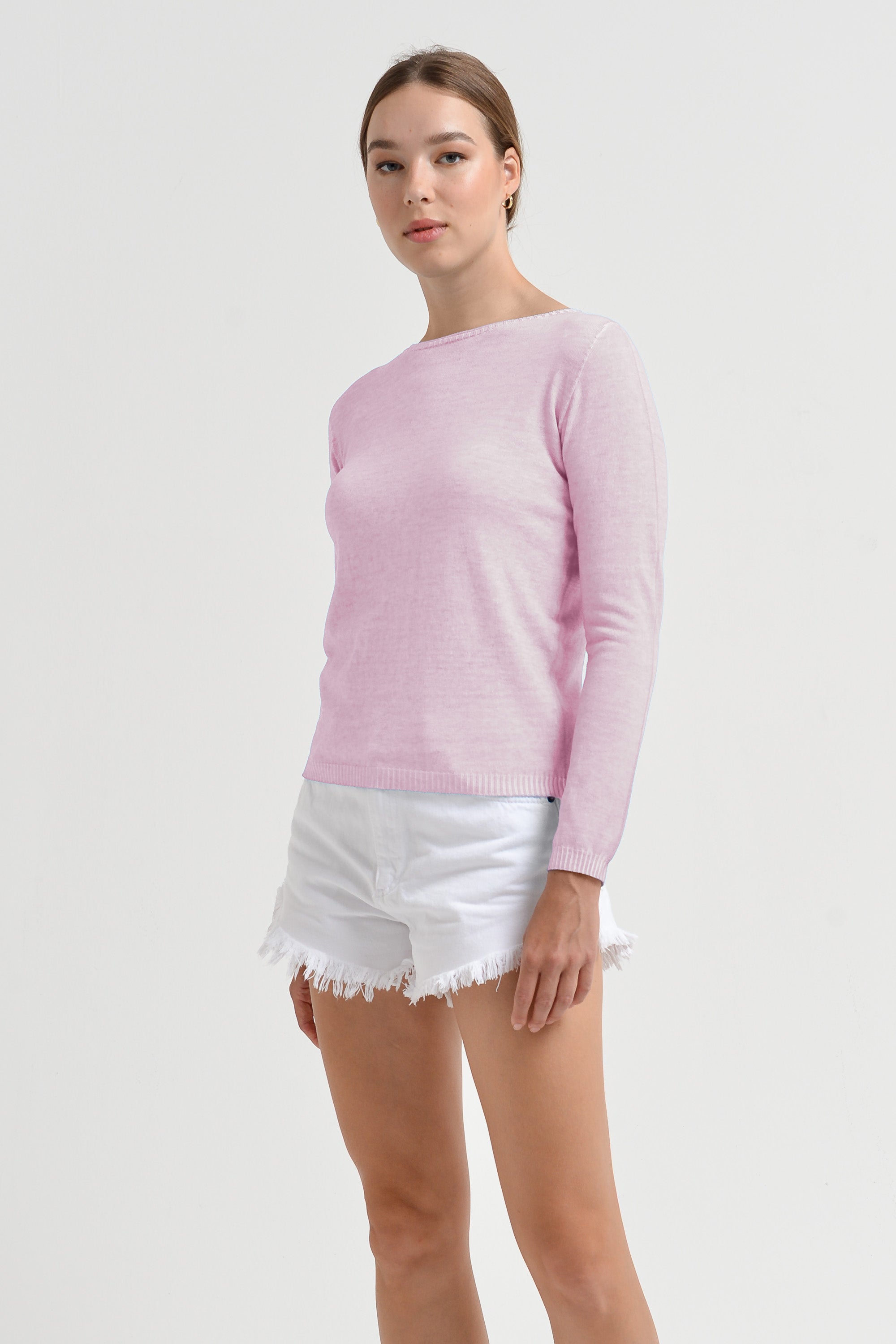 Crew Neck Cotton Jumper - Rose