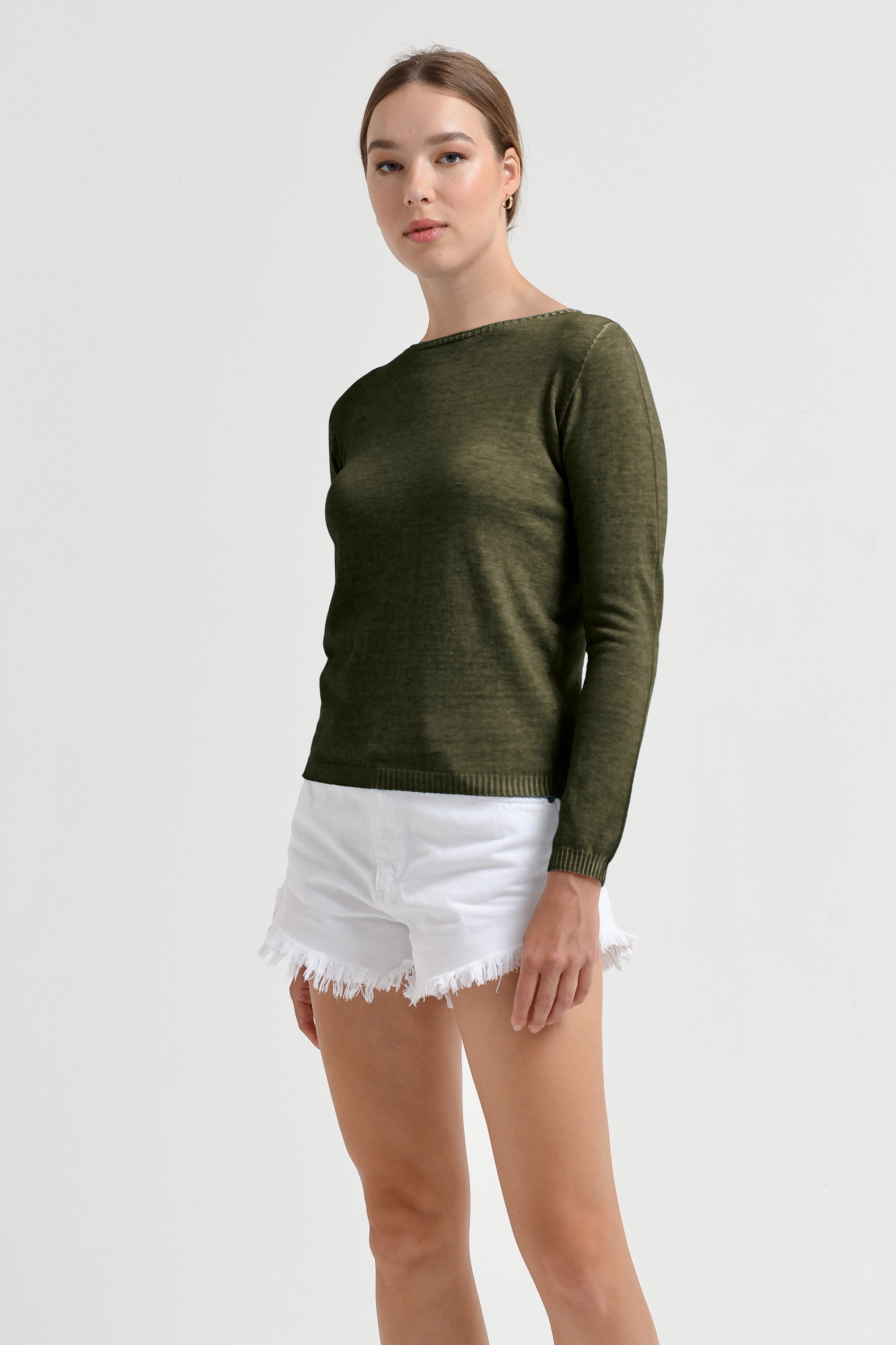 Crew Neck Cotton Jumper - Willow