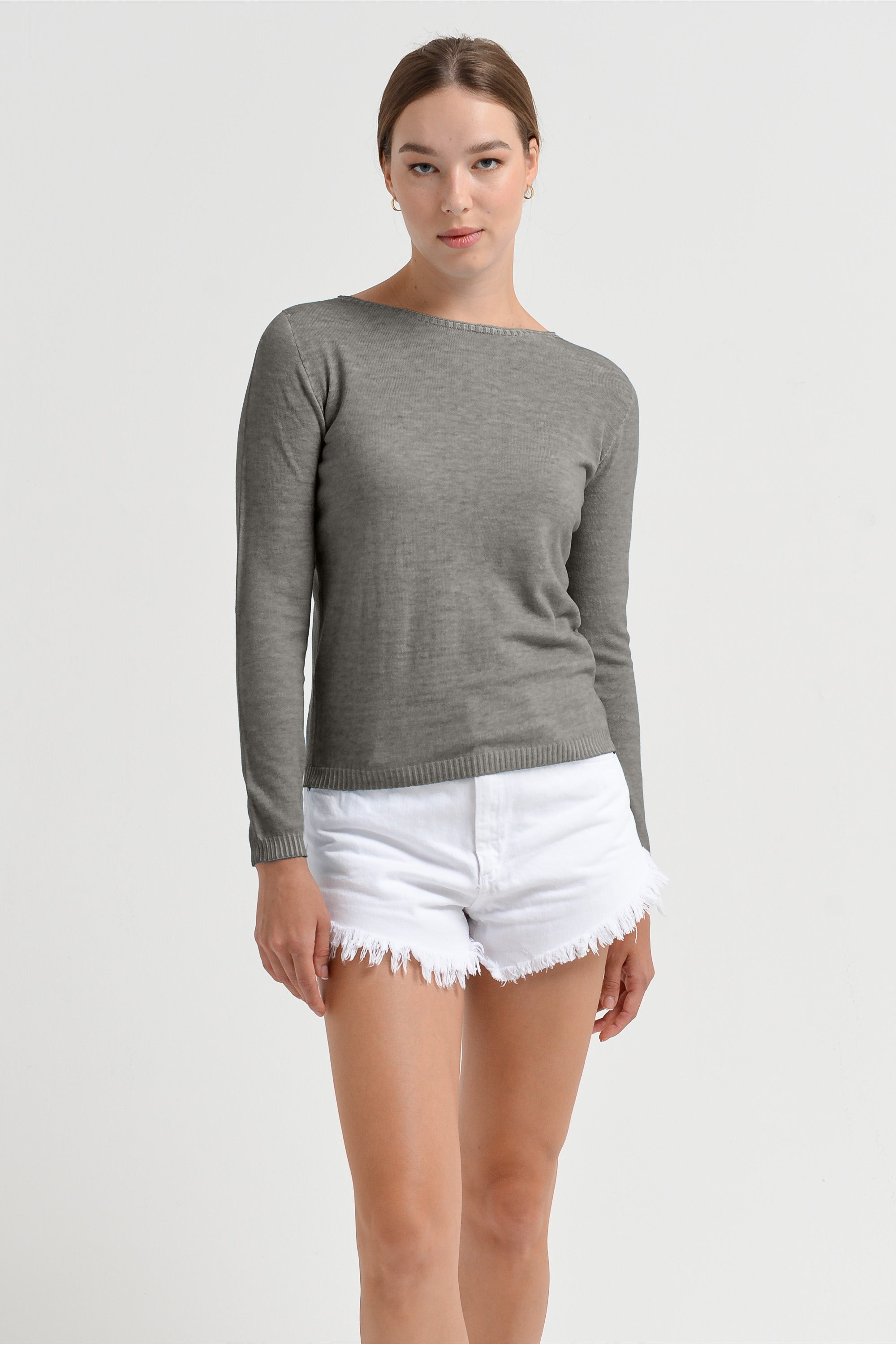 Crew Neck Cotton Jumper - Dolphin