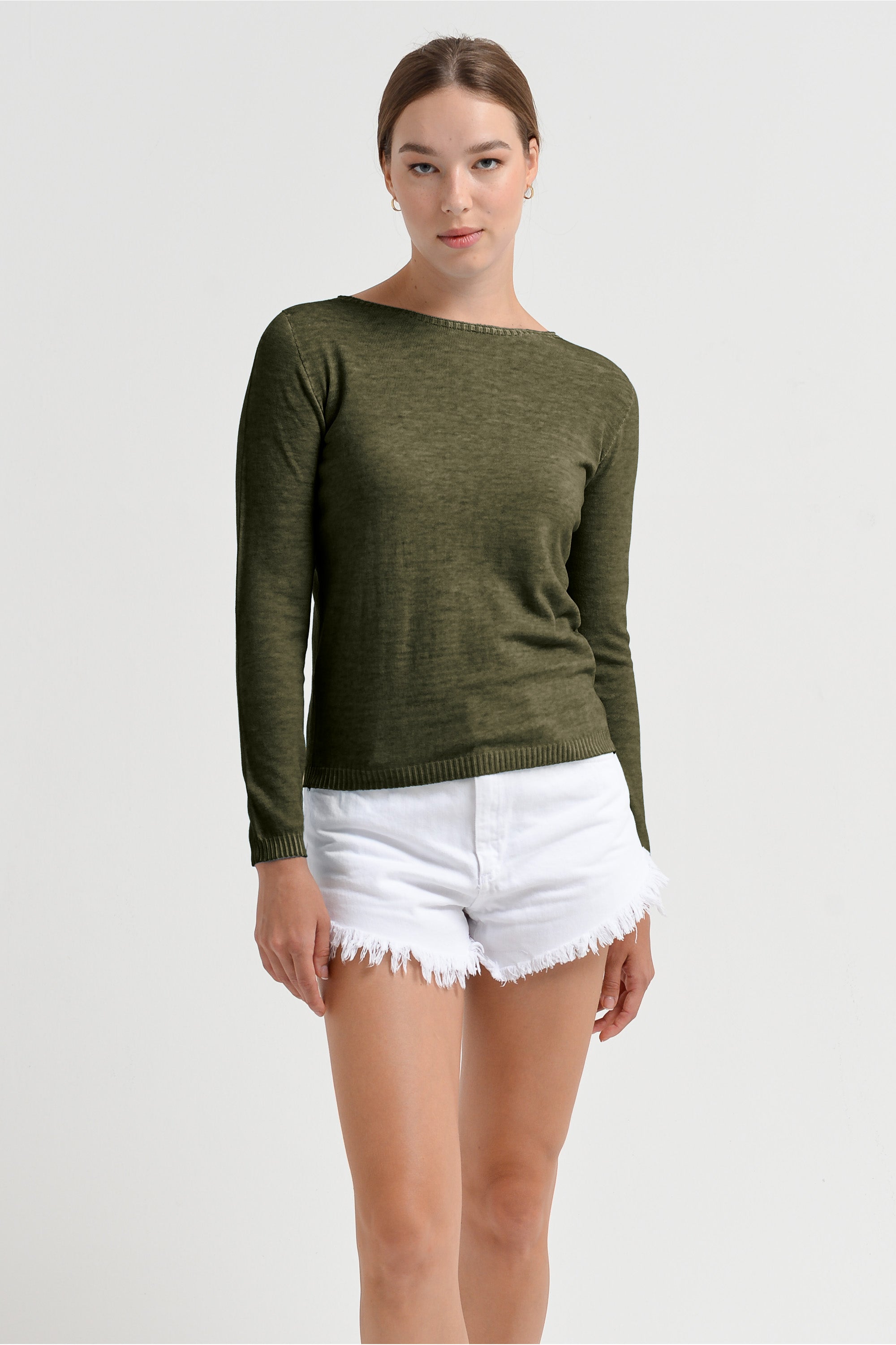 Crew Neck Cotton Jumper - Willow