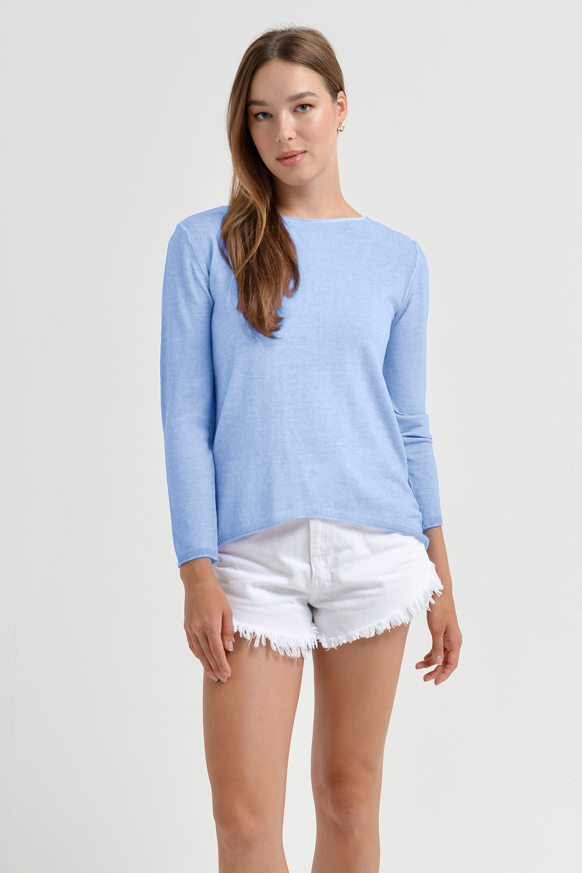Boat Neck Cotton Sweater - Cielo