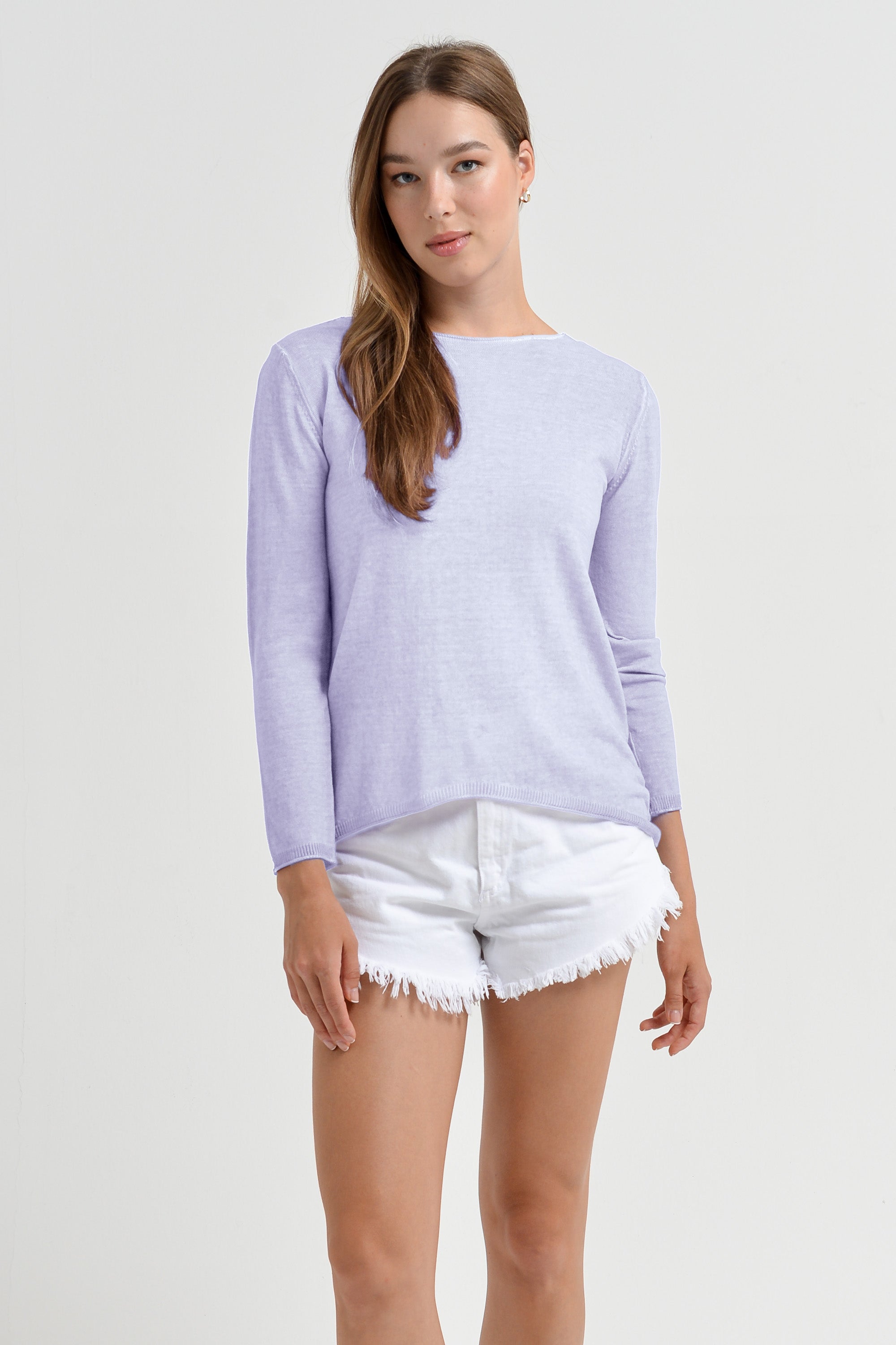 Boat Neck Cotton Sweater - Lilac