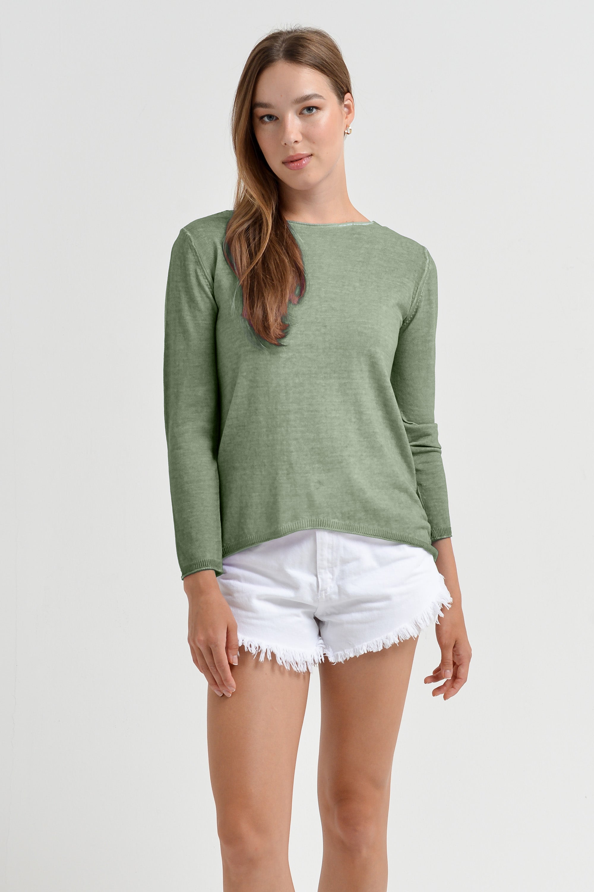 Boat Neck Cotton Sweater - Palm