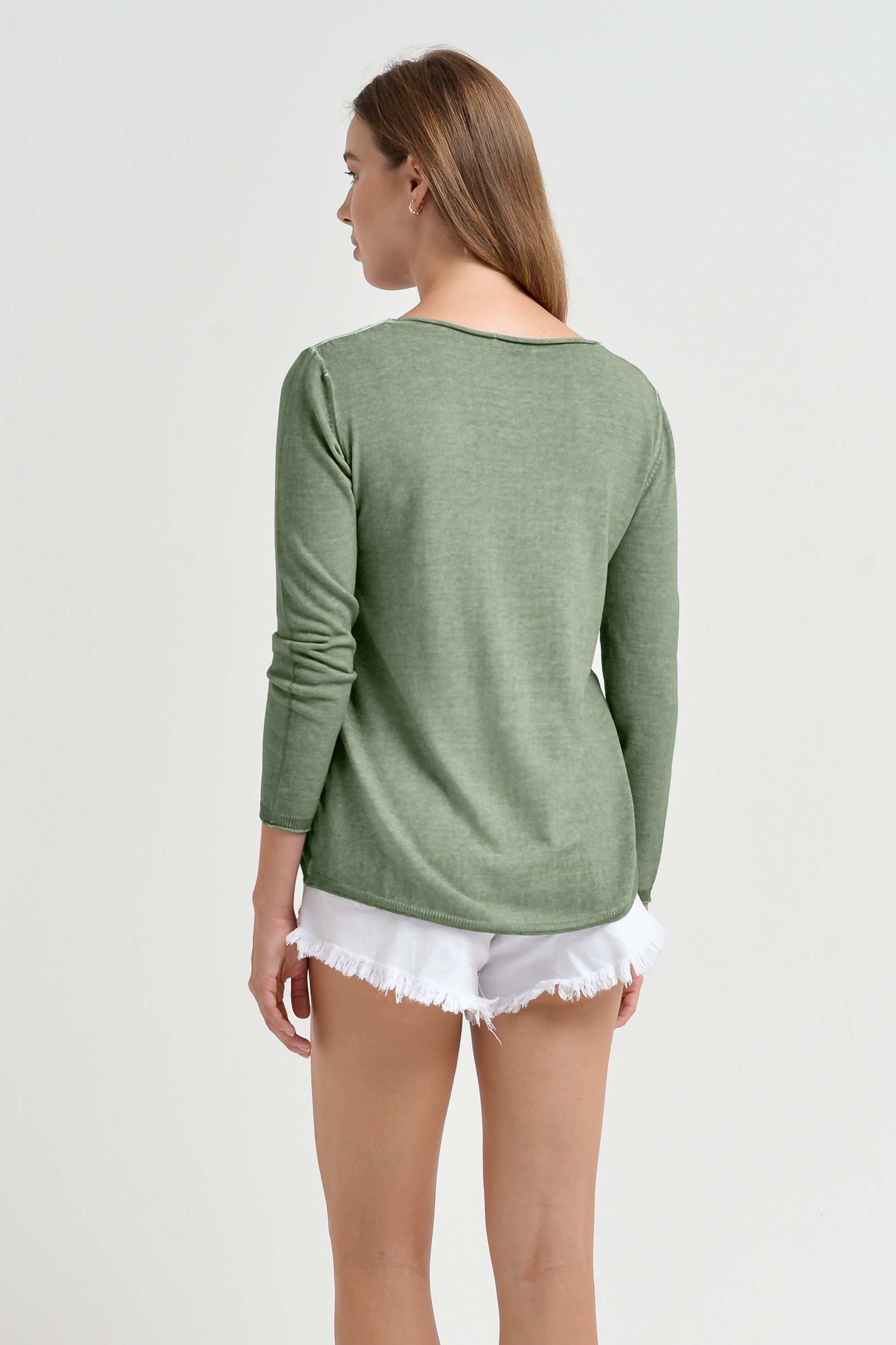 Boat Neck Cotton Sweater - Palm