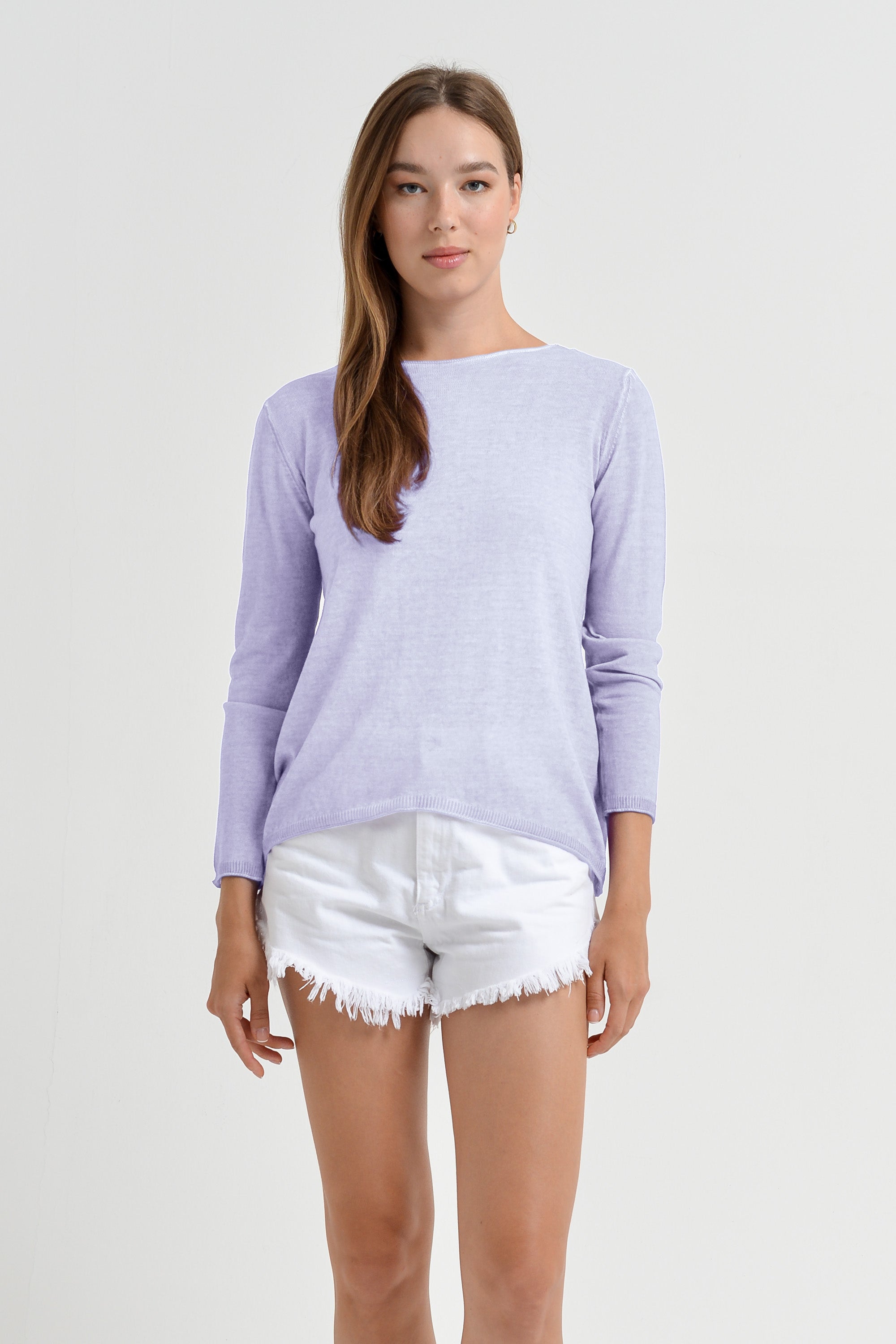 Boat Neck Cotton Sweater - Lilac