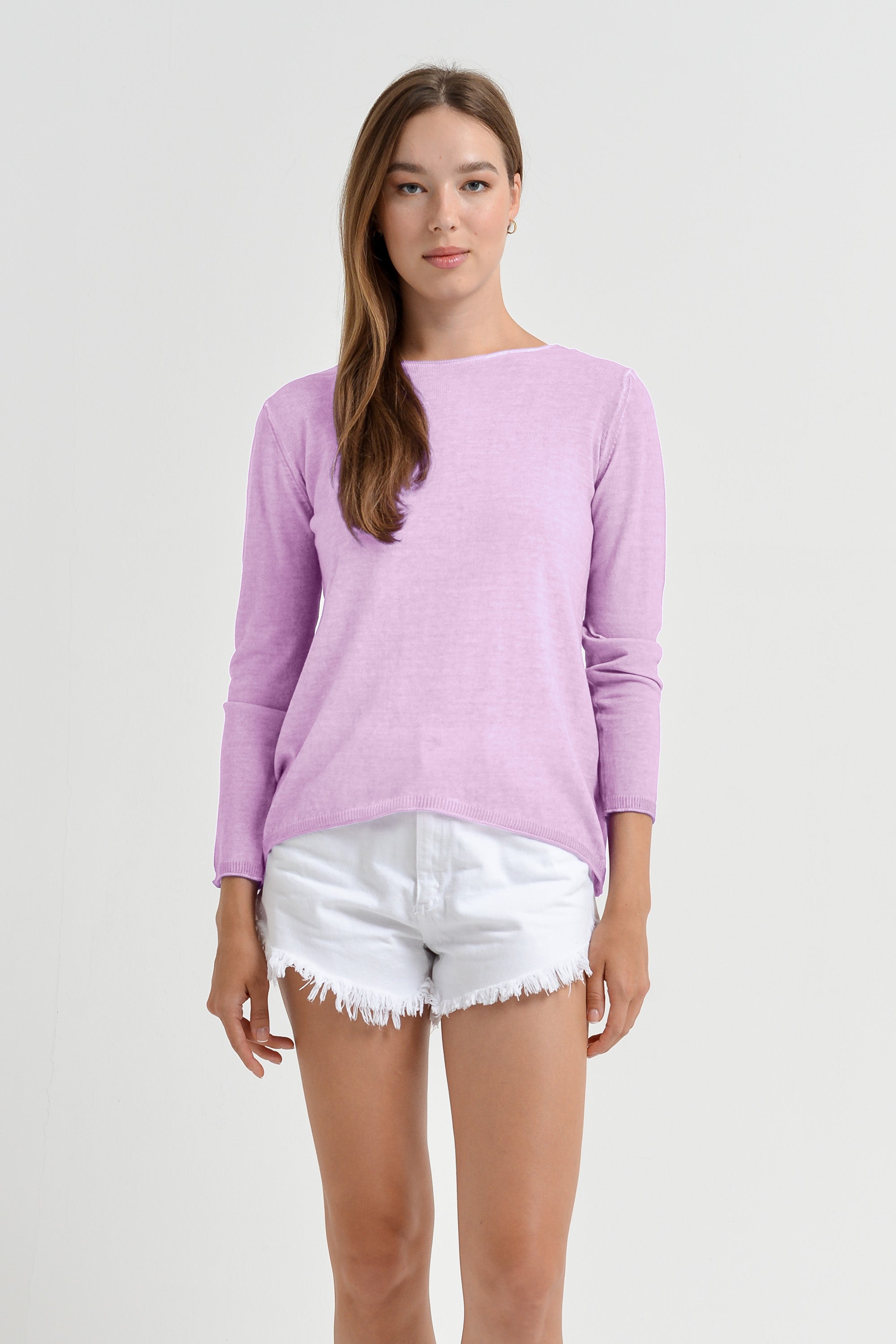 Boat Neck Cotton Sweater - Quarzo