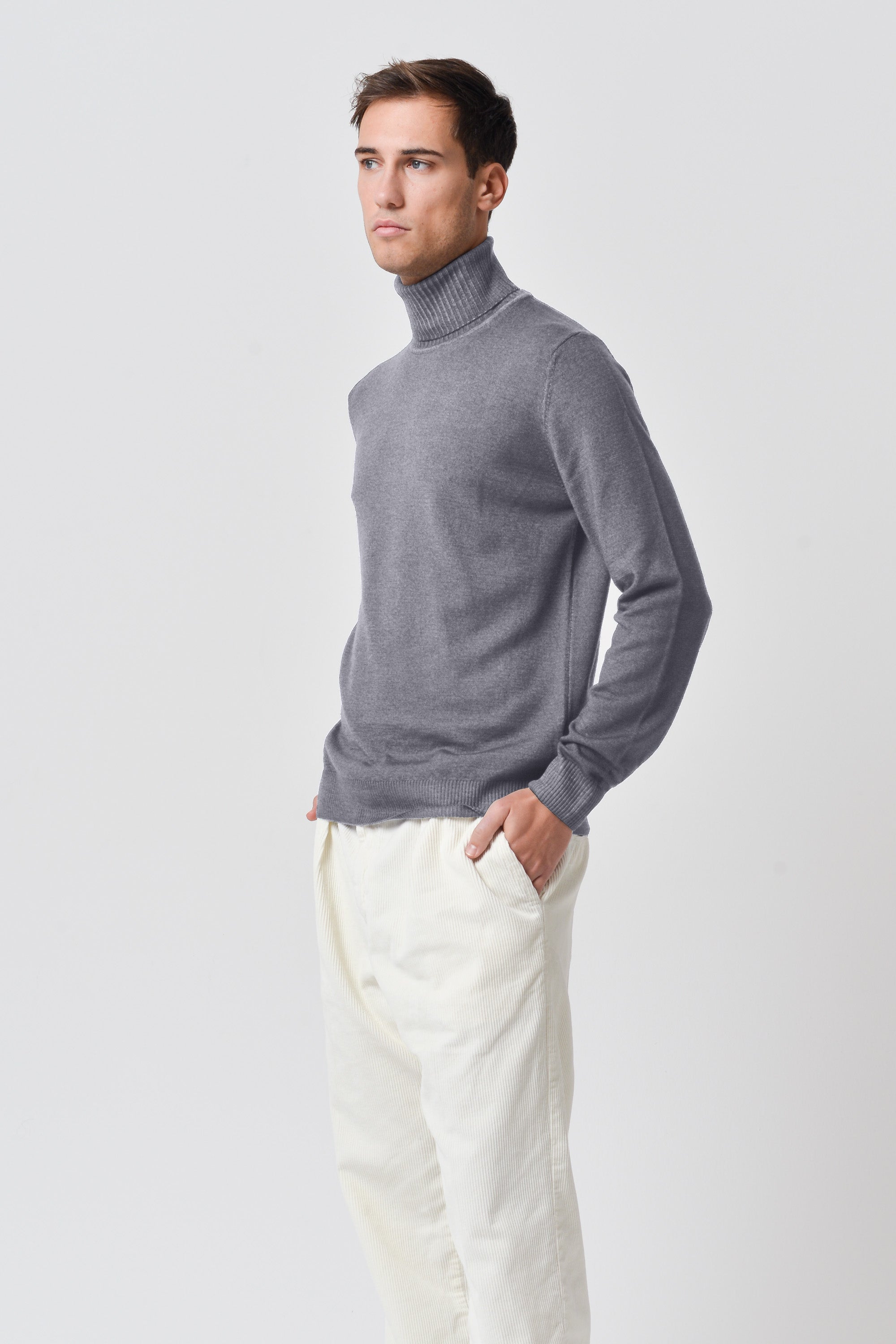 Haster - Extrafine Merino Wool Turtleneck Sweater - Cenere