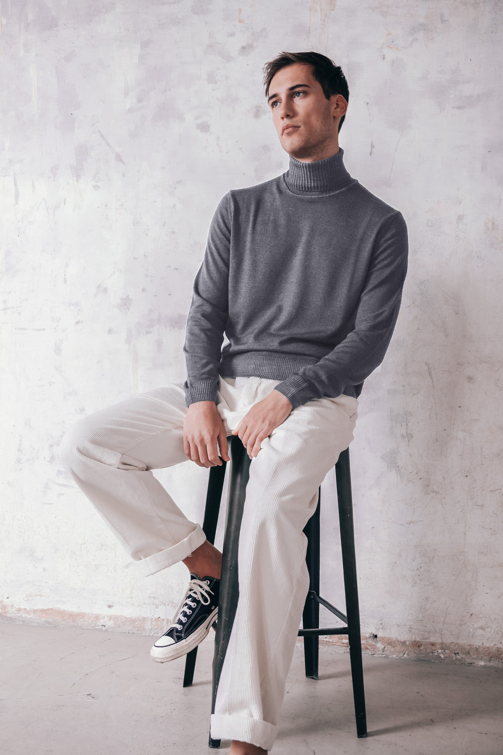 Haster - Extrafine Merino Wool Turtleneck Sweater - Cenere