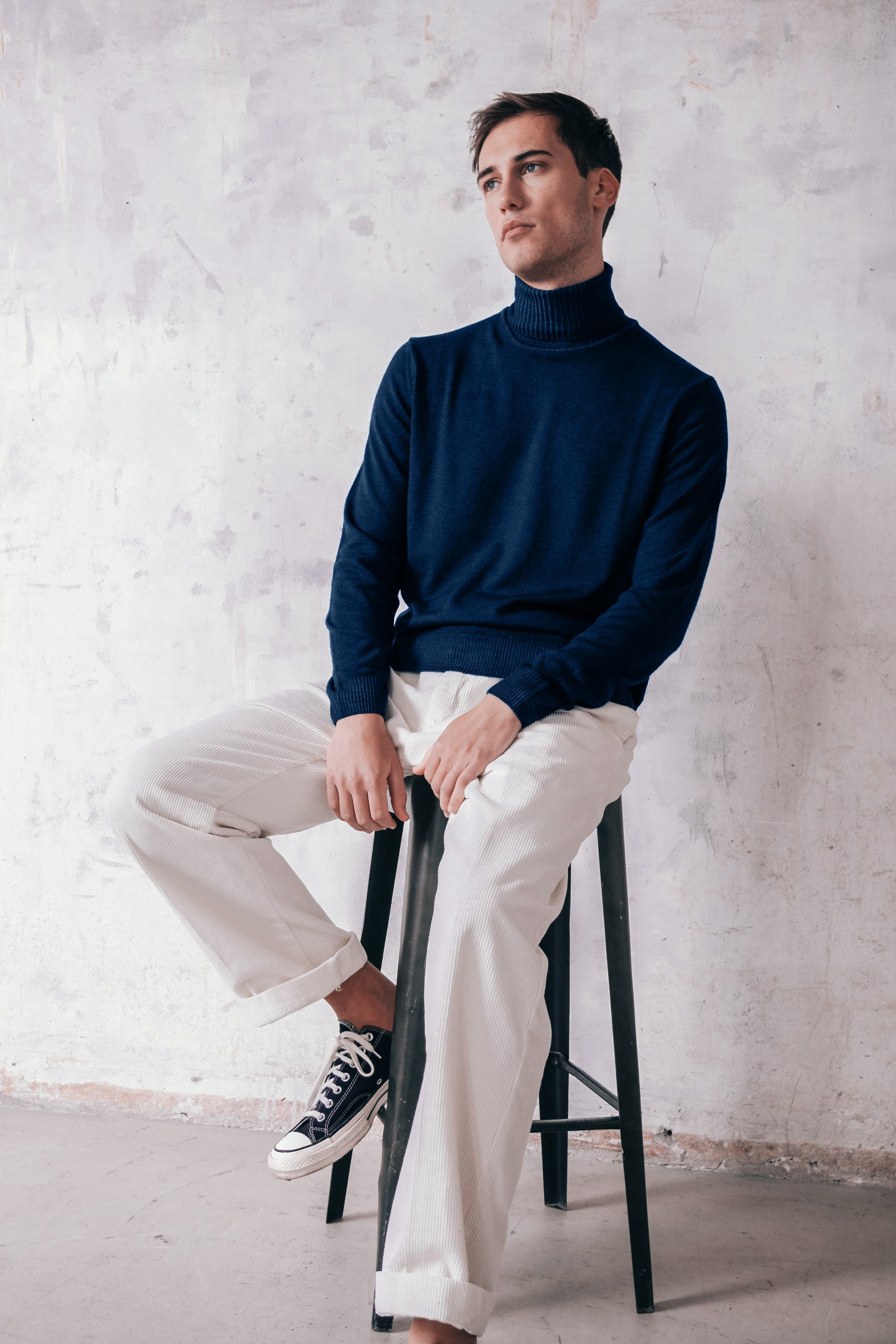 Haster - Extrafine Merino Wool Turtleneck Sweater - Navy