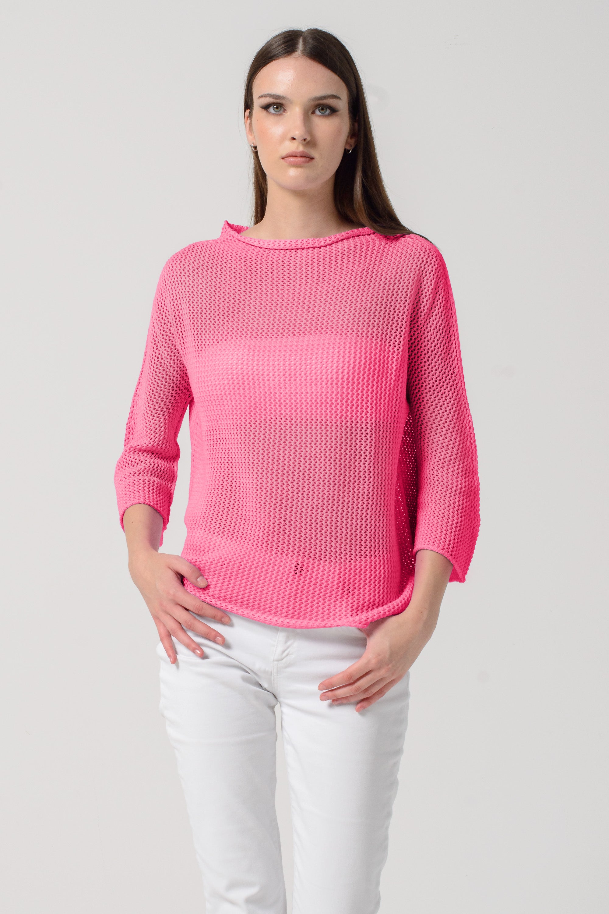 Fresh Cotton Openwork Jumper - Lampone