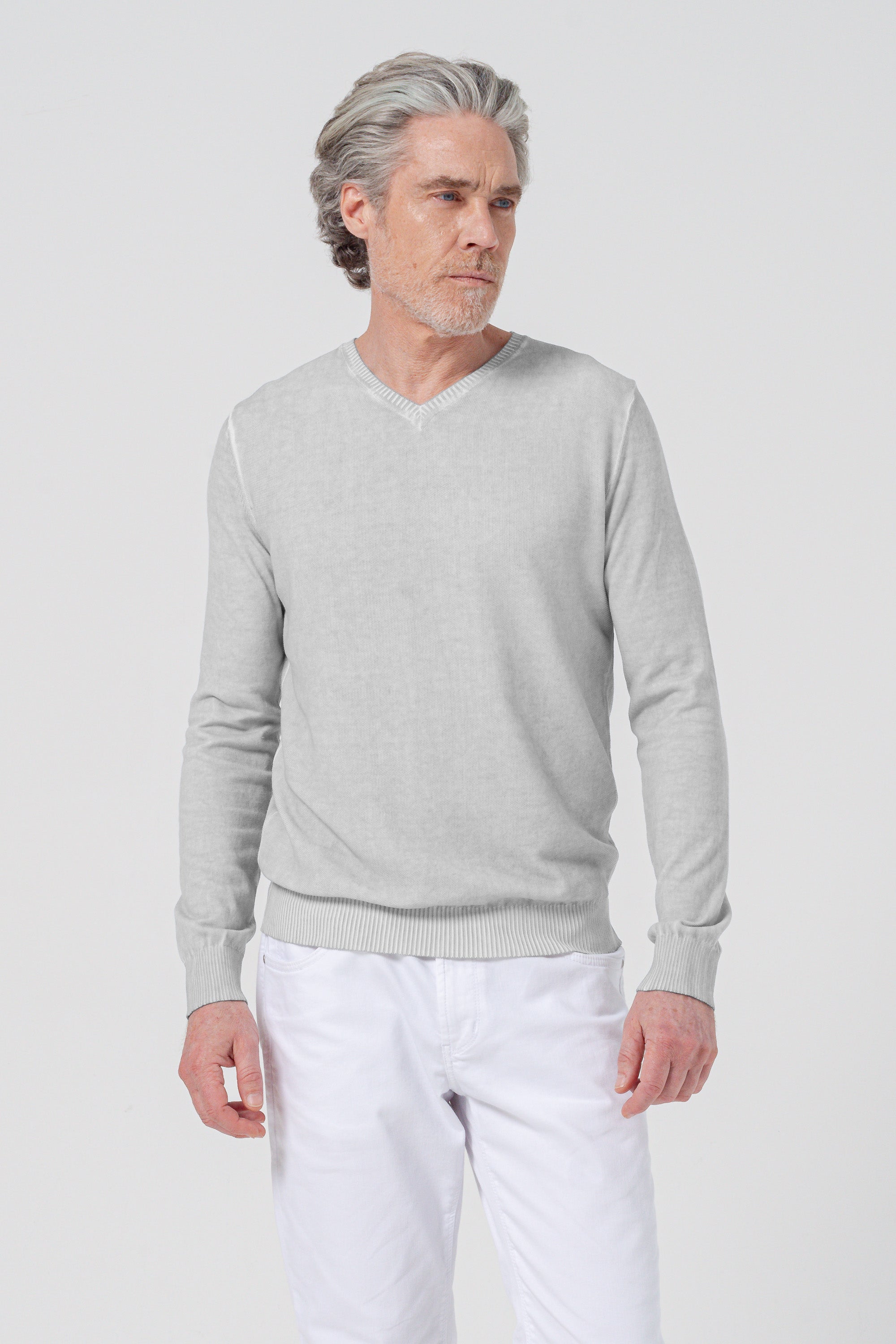 Micro Waffle V-Neck Knit - Marmo