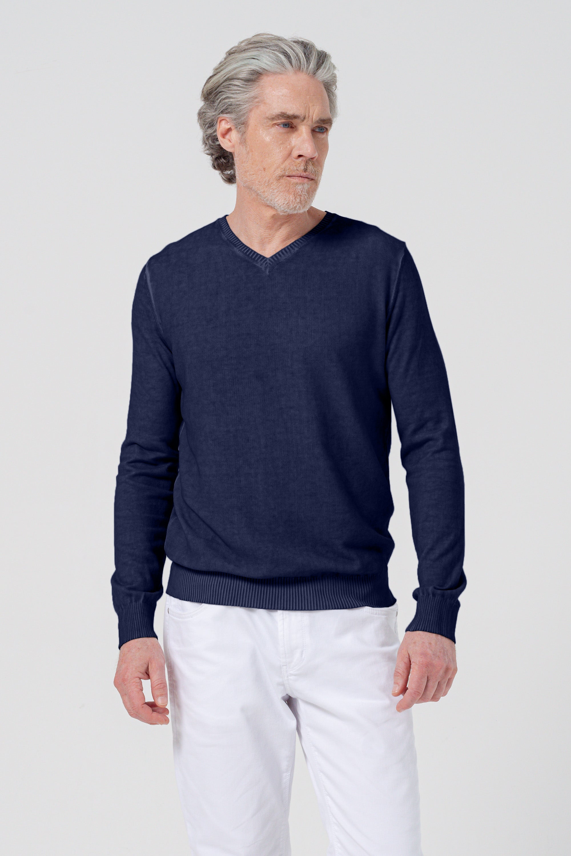 Scollo-V Grana Riso - Navy