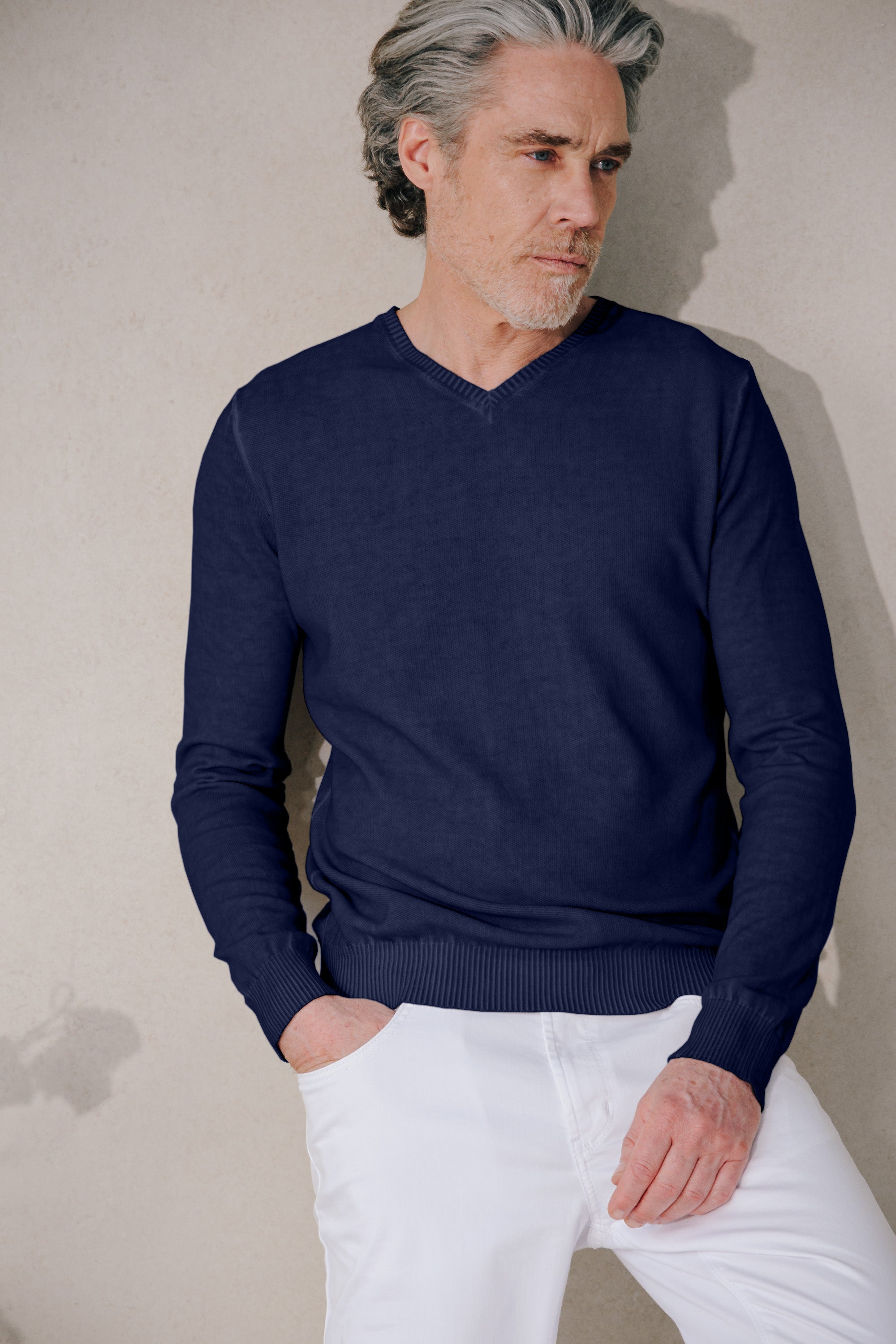 Scollo-V Grana Riso - Navy