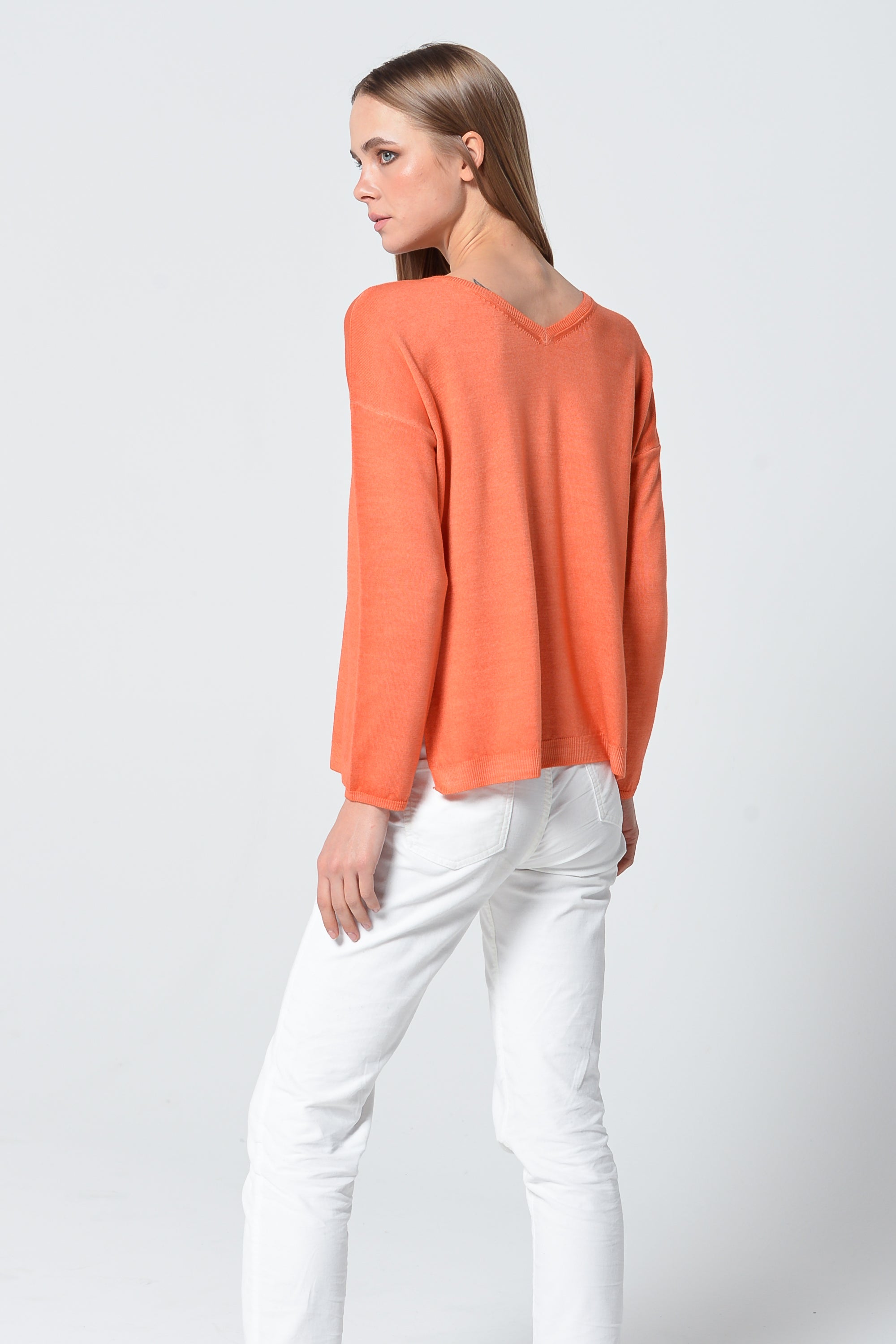 Echt Double V-Neck Sweater - Persimmon