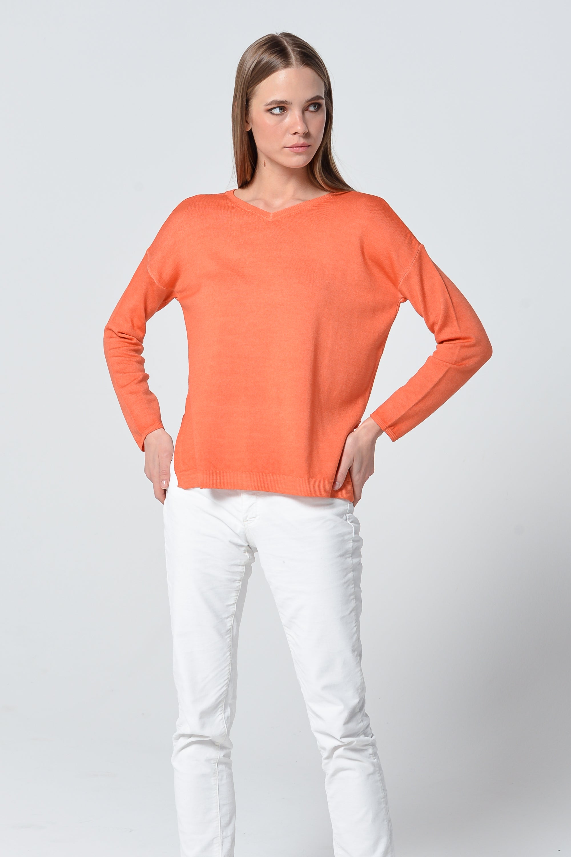 Echt Double V-Neck Sweater - Persimmon