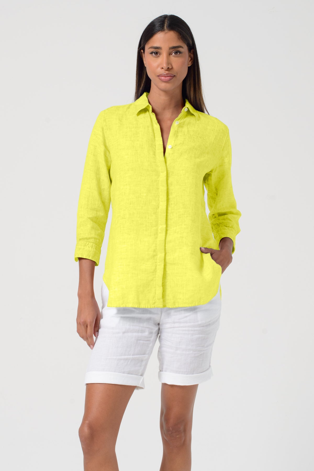 Augusta Linen Shirt in Lime | Ploumanac