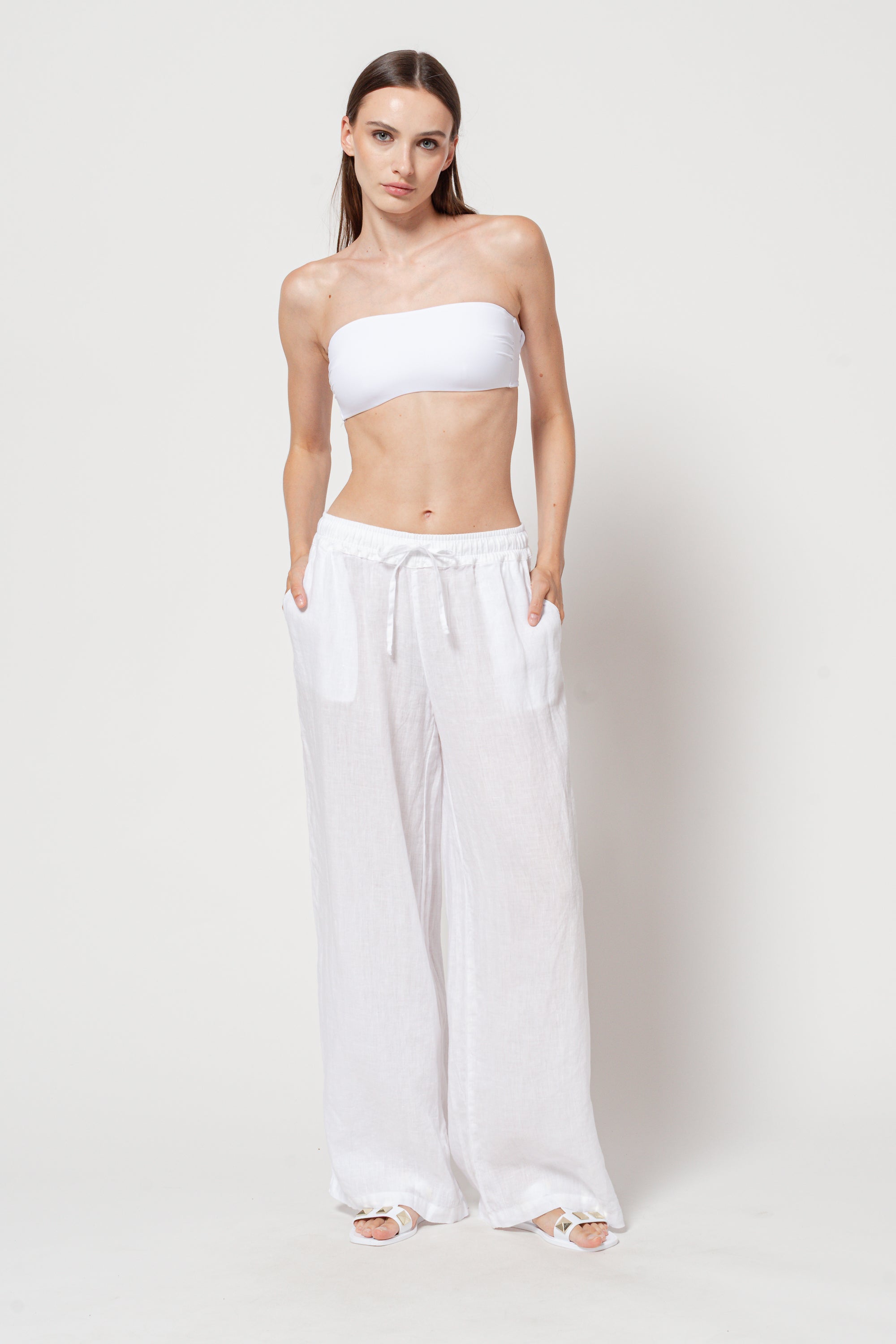 Pantalone Lino Largo - Bianco