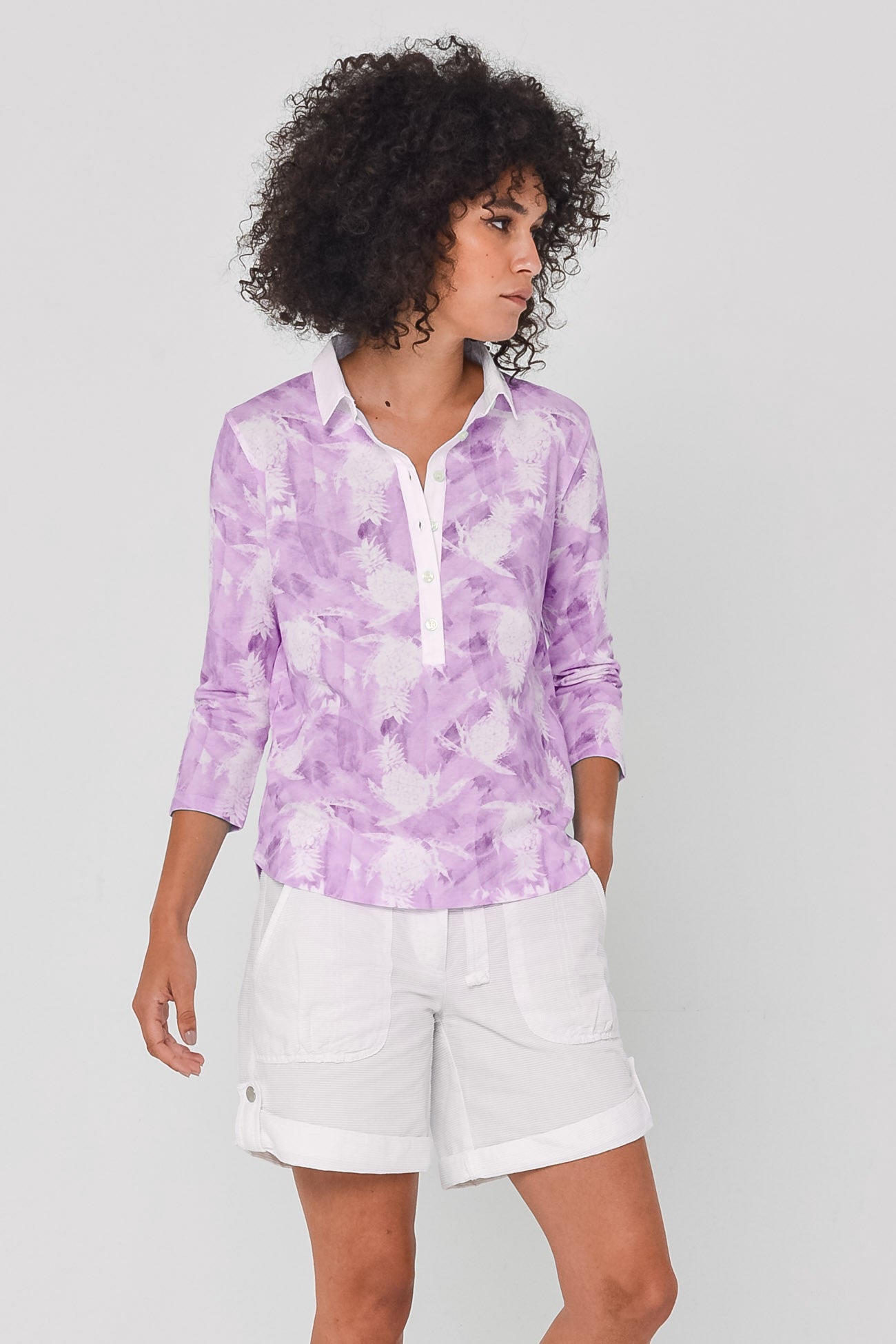 Pineapple-Print Polo Shirt - Mauve