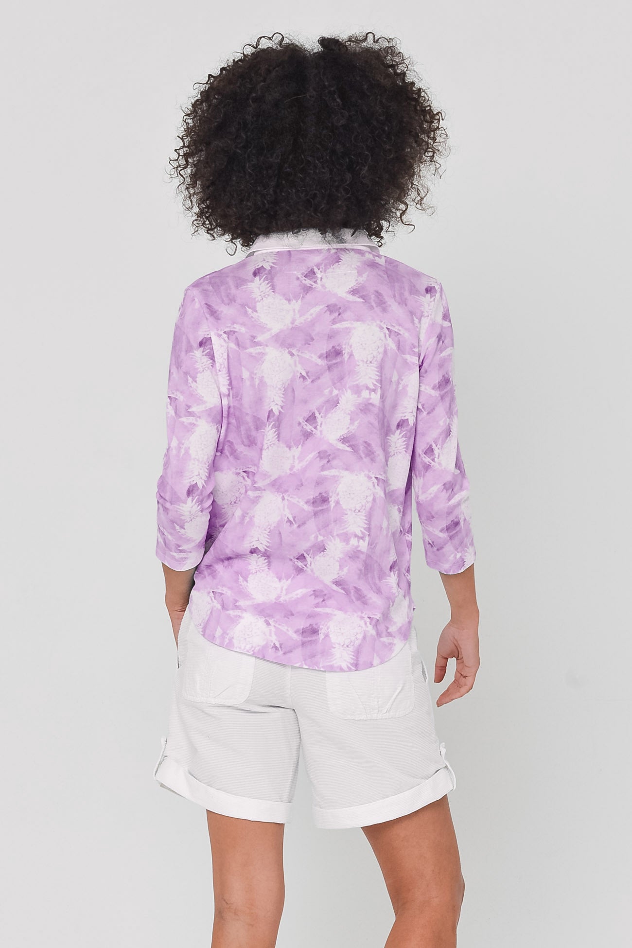 Pineapple-Print Polo Shirt - Mauve