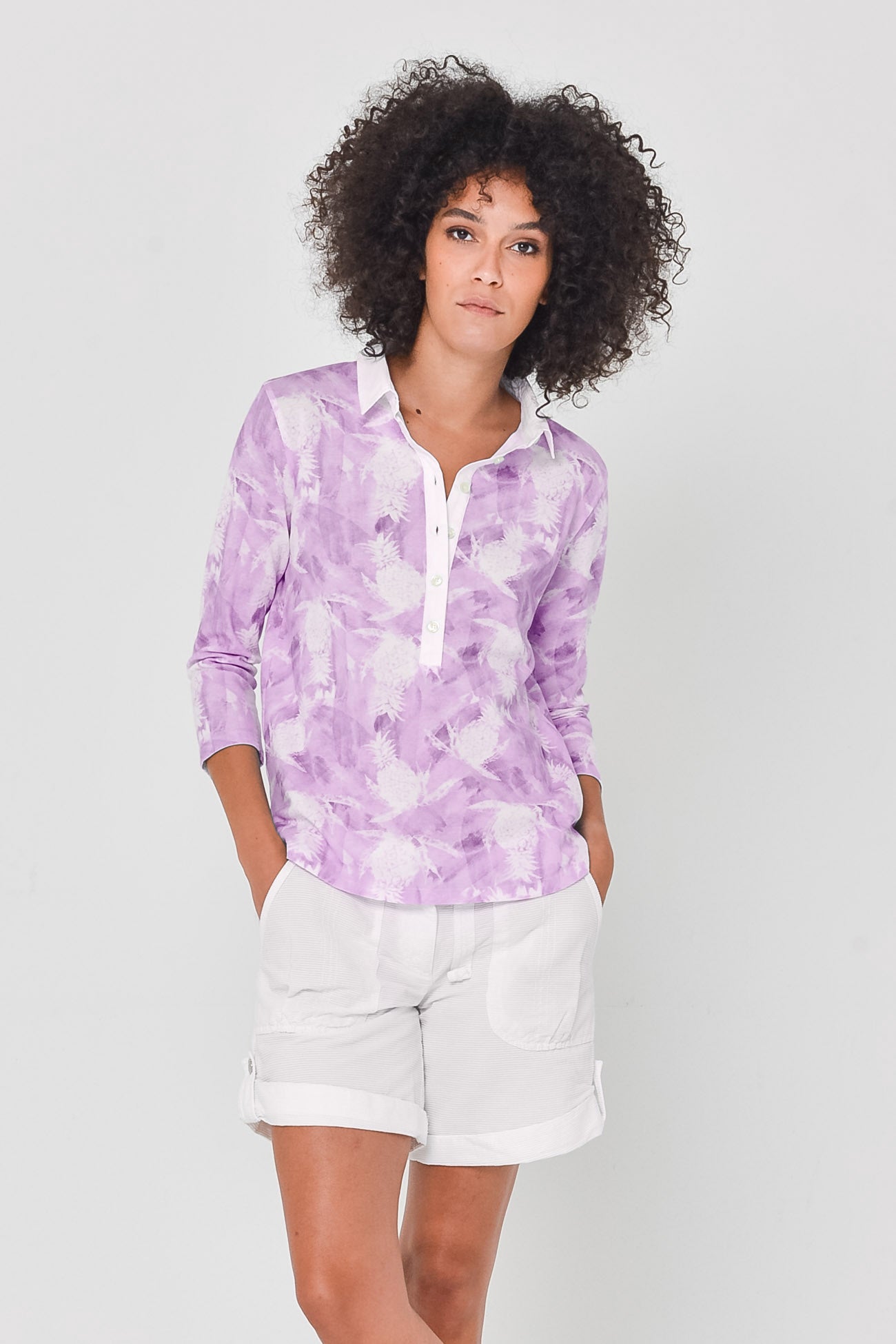 Pineapple-Print Polo Shirt - Mauve
