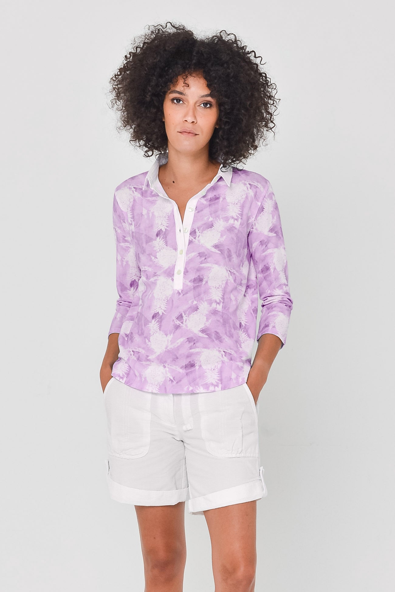 Pineapple-Print Polo Shirt - Mauve