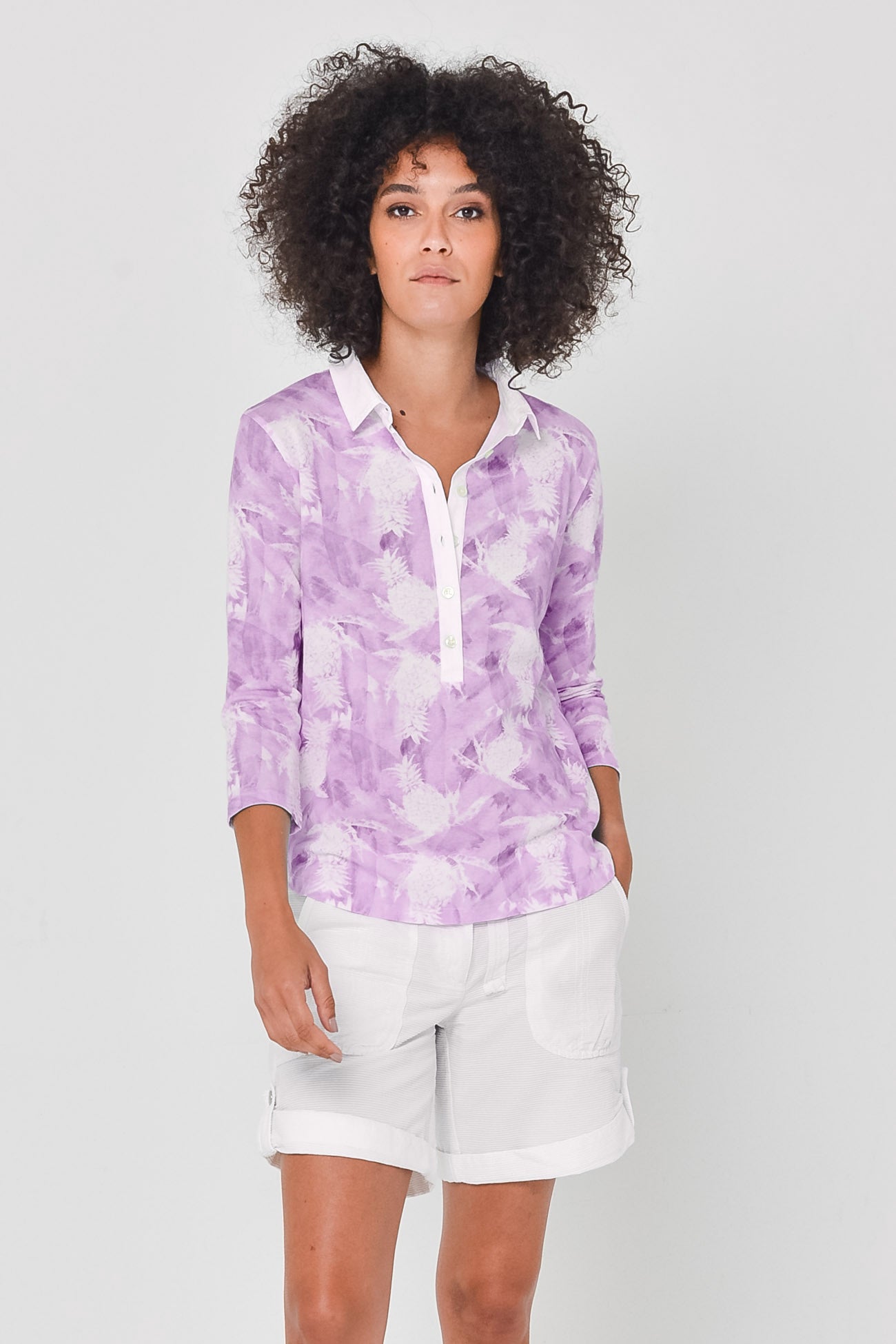 Pineapple-Print Polo Shirt - Mauve