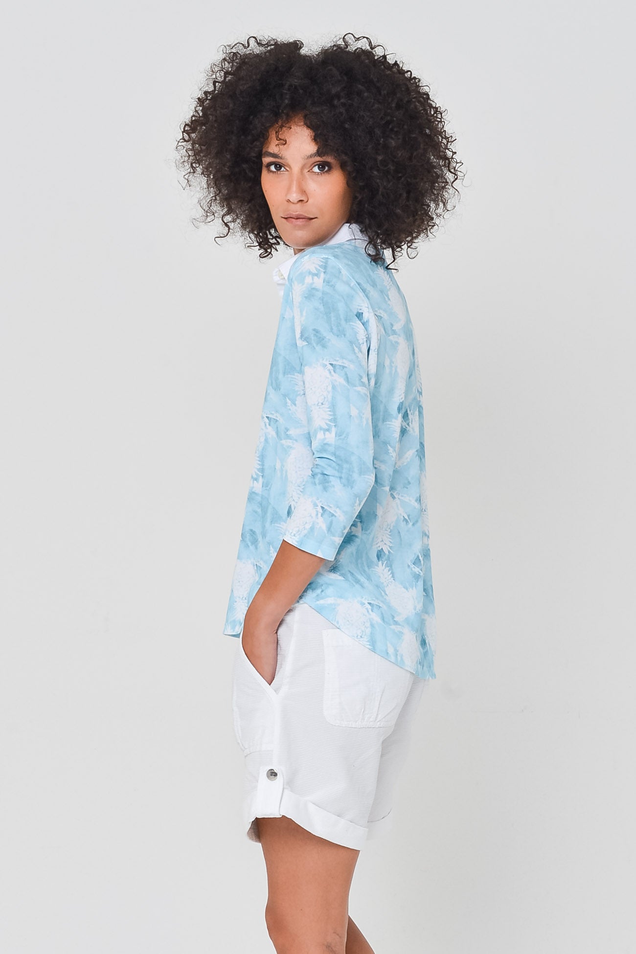 Pineapple-Print Polo Shirt - Bora Bora