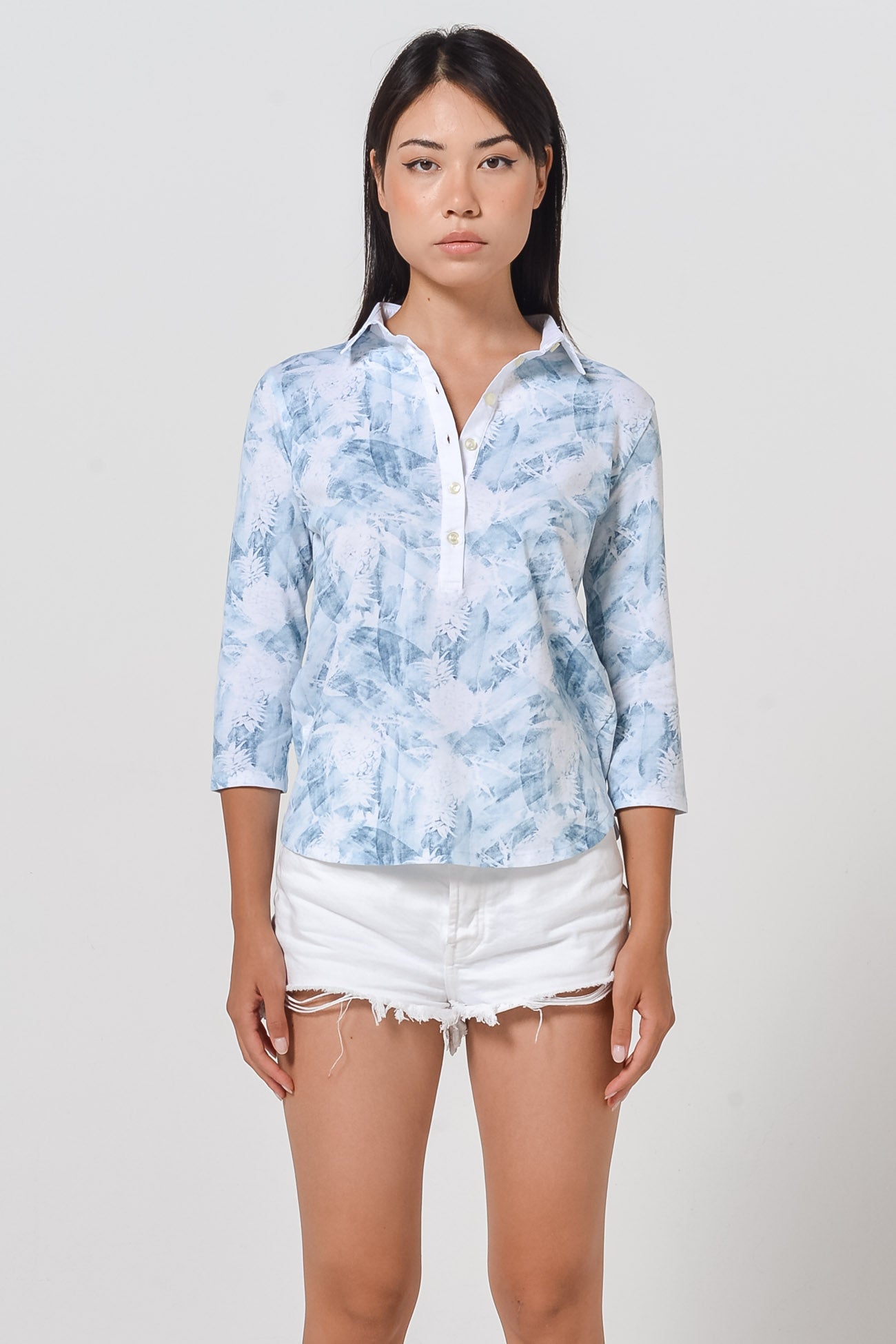 Pineapple-Print Polo Shirt - Shark