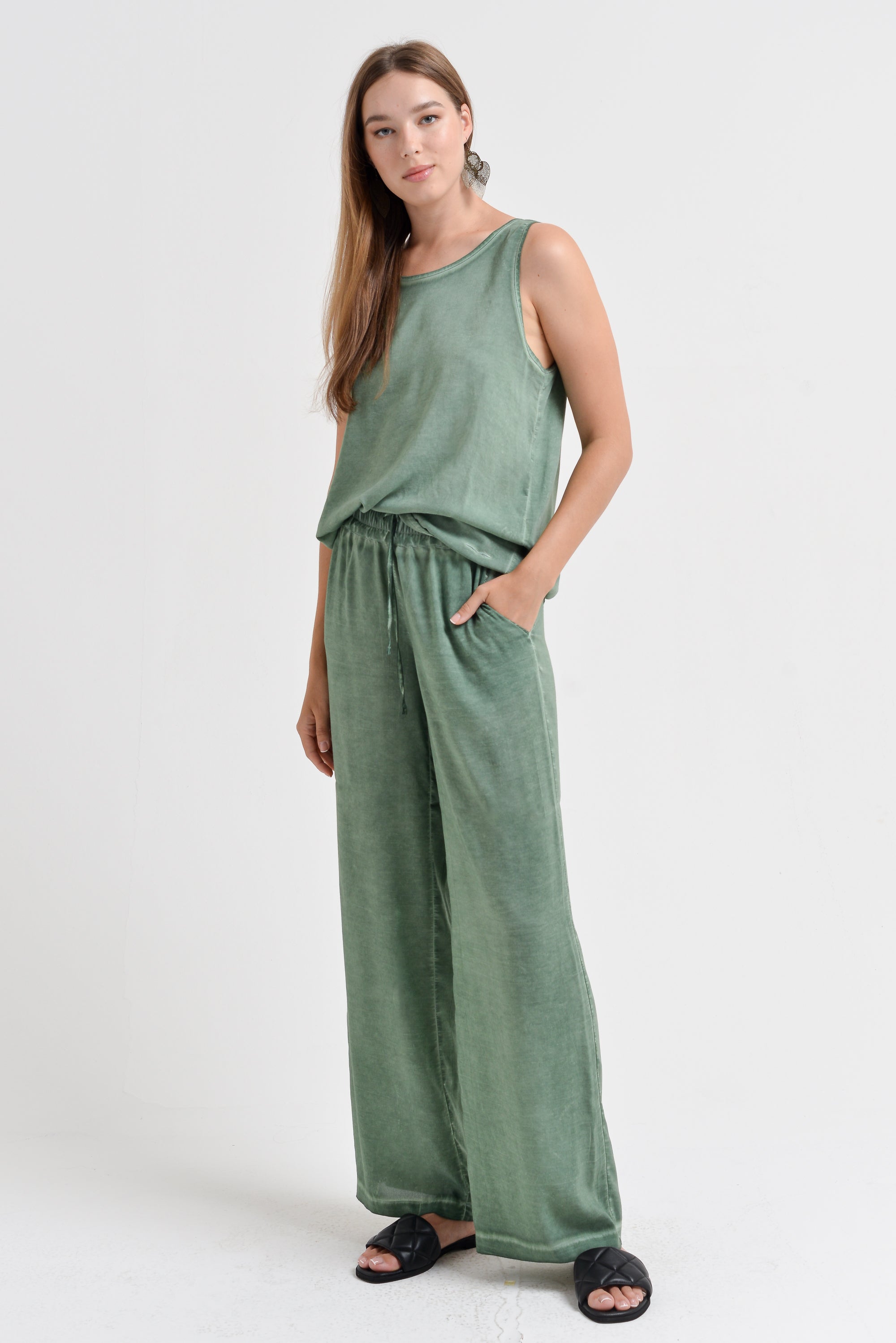 Billow Viscose Slacks - Juniper
