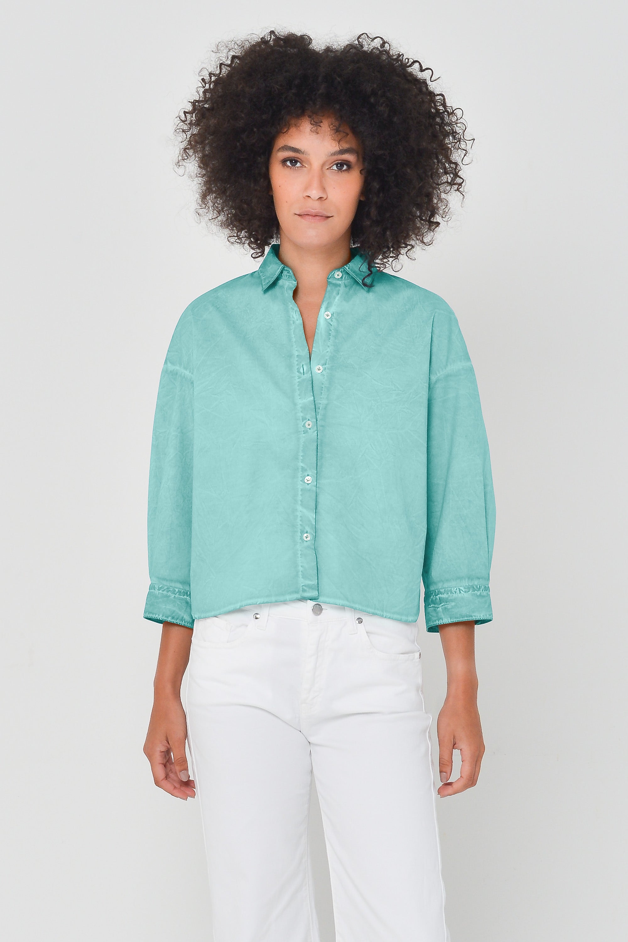 Crop Poplin Shirt - Water