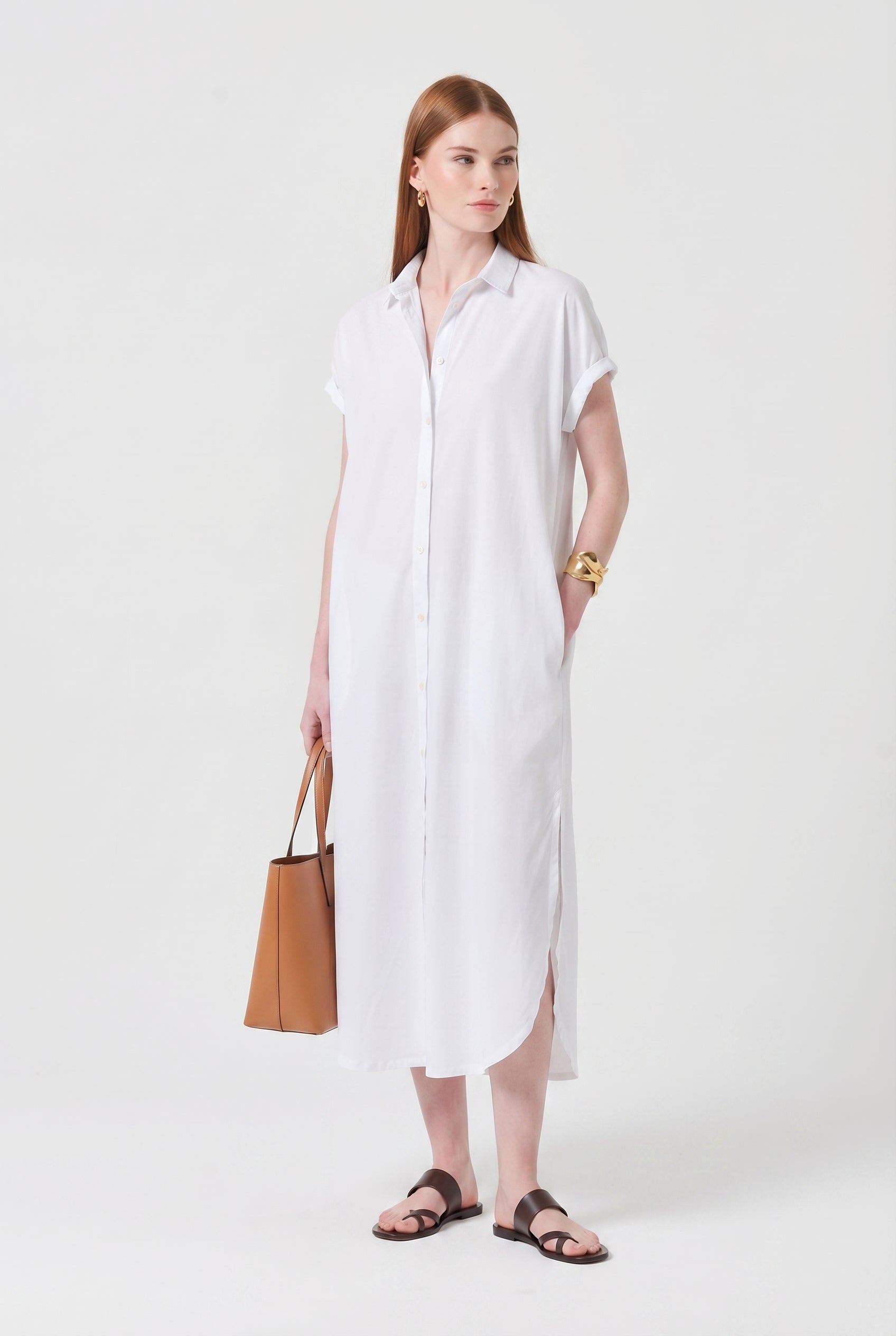 Venti Dress in Poplin in White