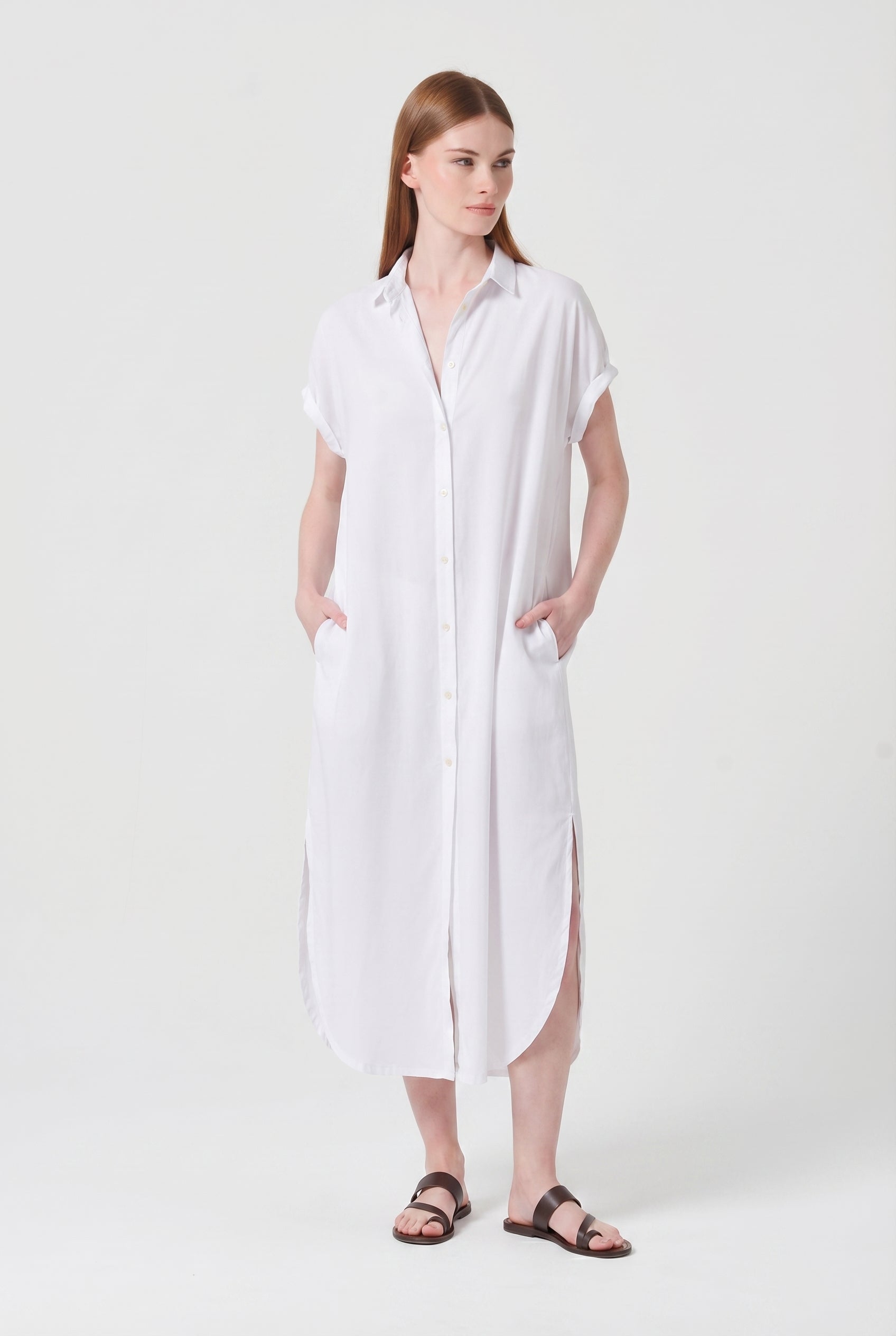 Venti Dress in Poplin in White