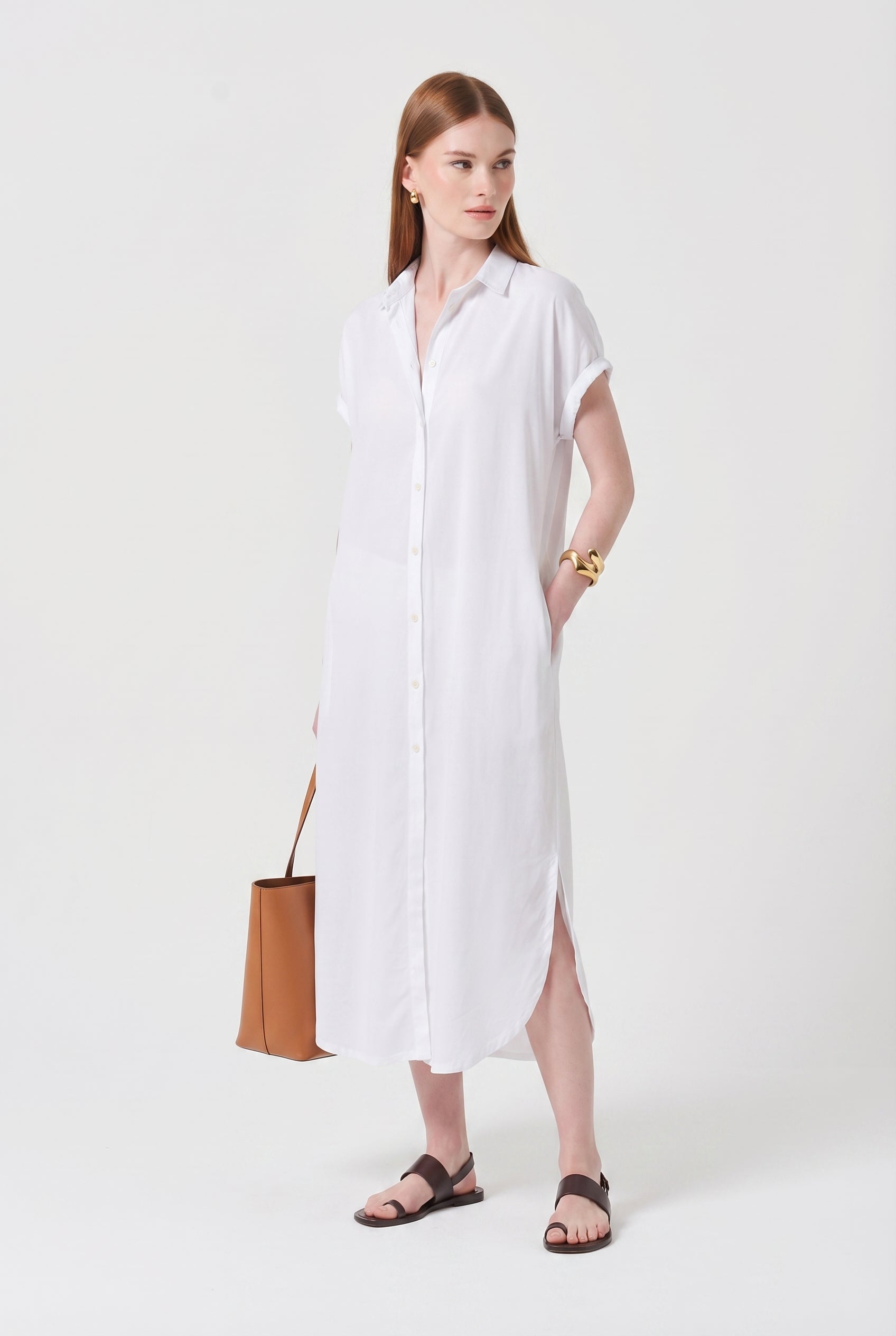 Venti Dress in Poplin in White